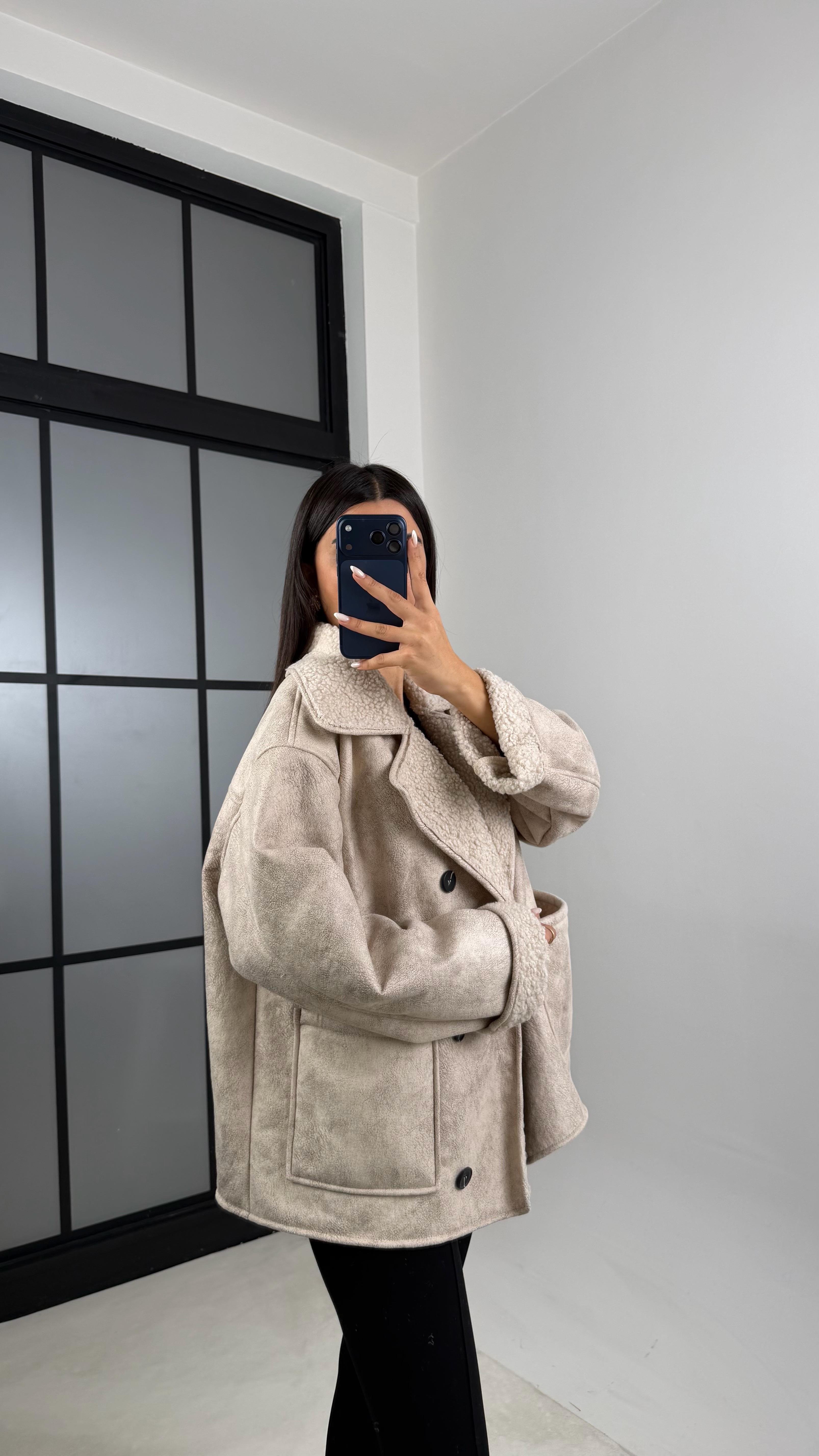 Taş İçi Kürk Detaylı Cepli Süet Mont GAUS-00631GAUS الجواكيت GAUS-00631