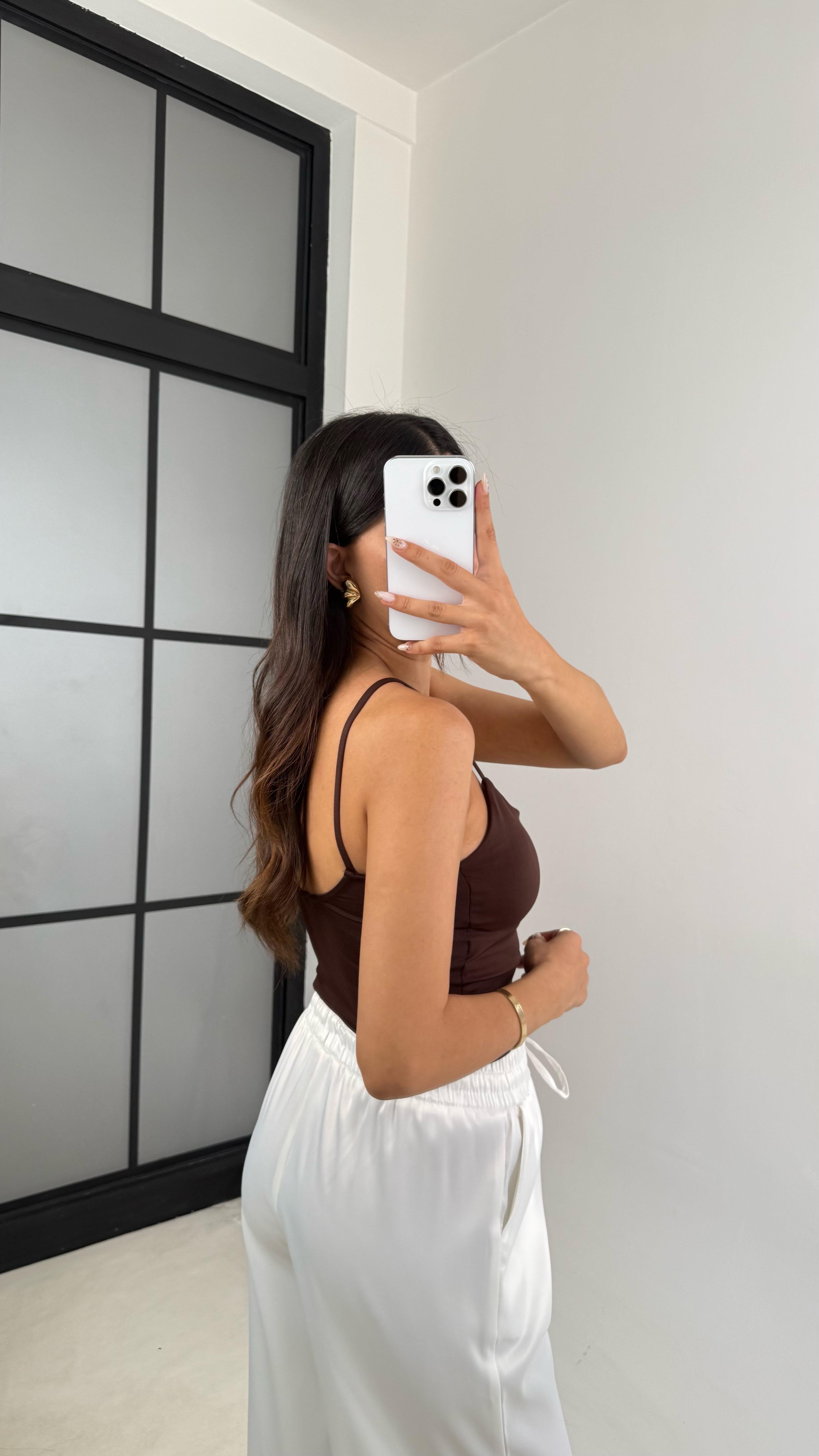 Acı Kahve Askılı Pedli Basic Crop GAUS-0084GAUSالكروب توب GAUS-0084