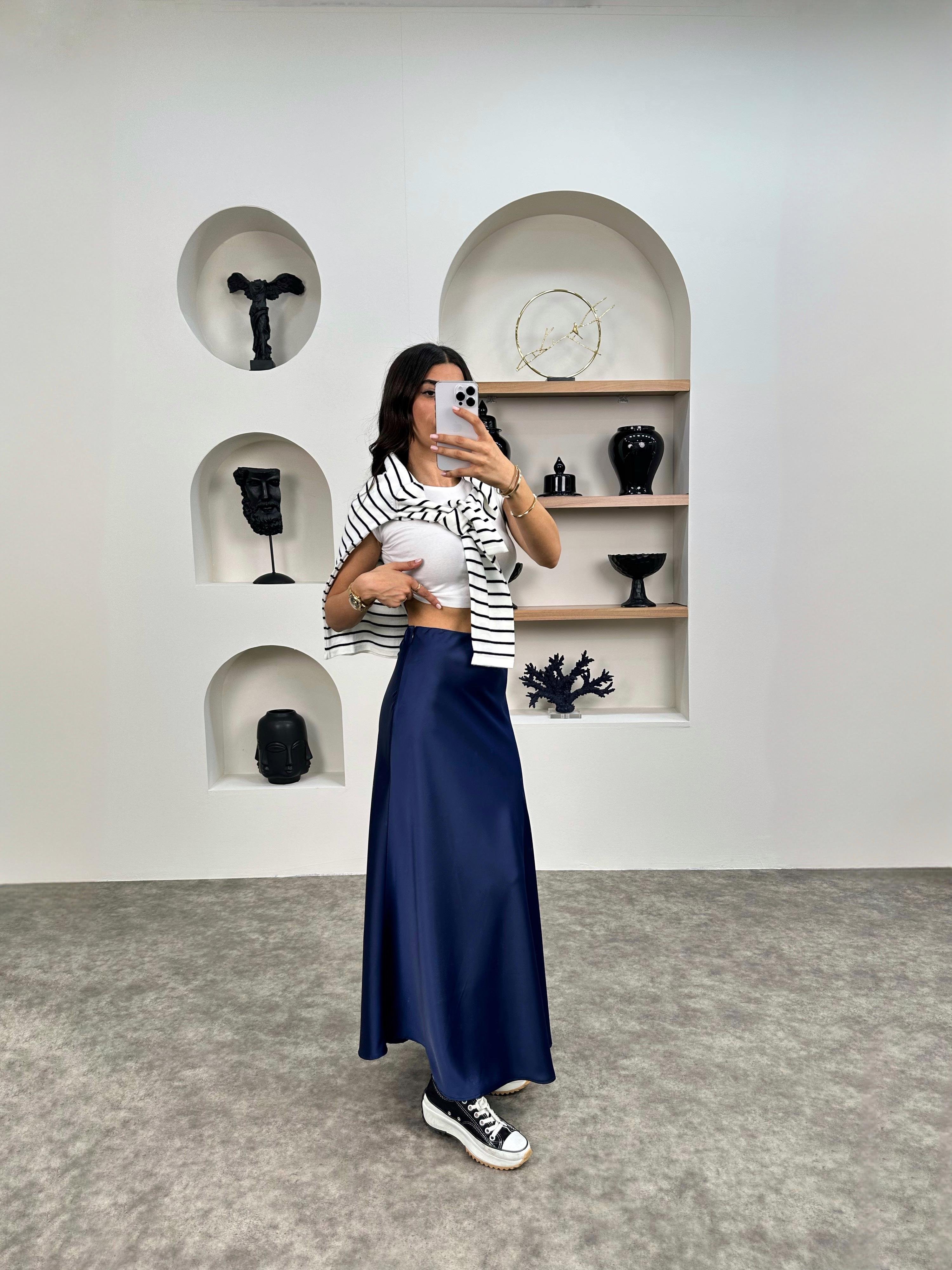 Oliv Lacivert Maxi Saten EtekGausETEKGU008938