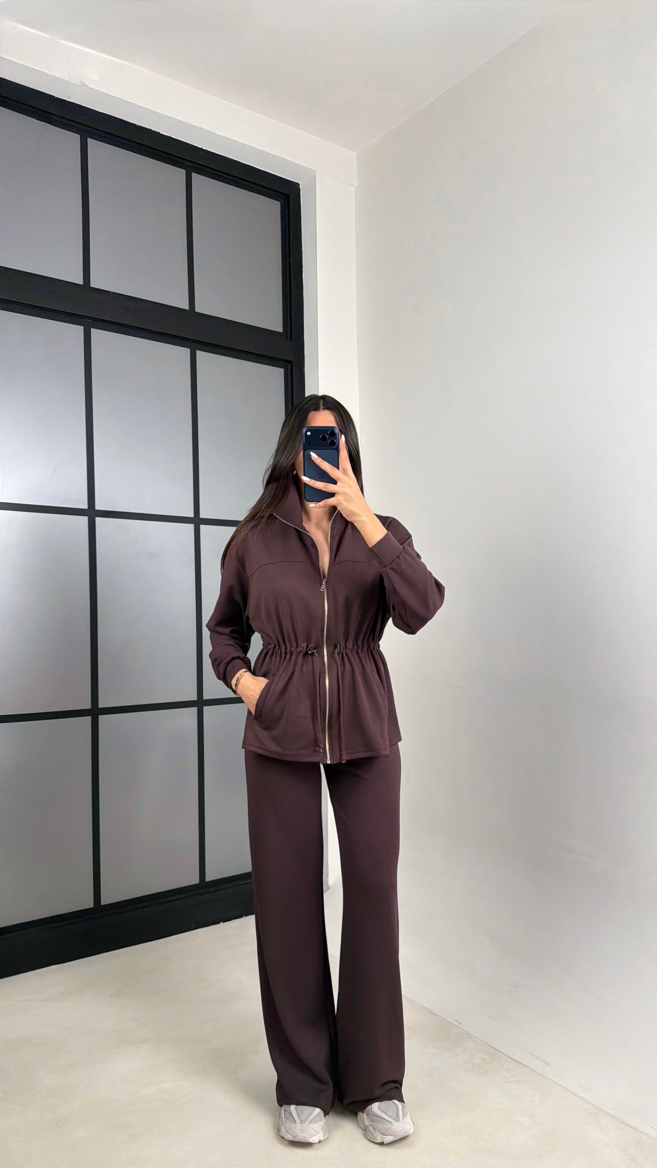 Kahve Beli Kuşaklı Hırka Pantolon İkili Modal Takım GAUS-00571GAUSTAKIMGAUS-00571