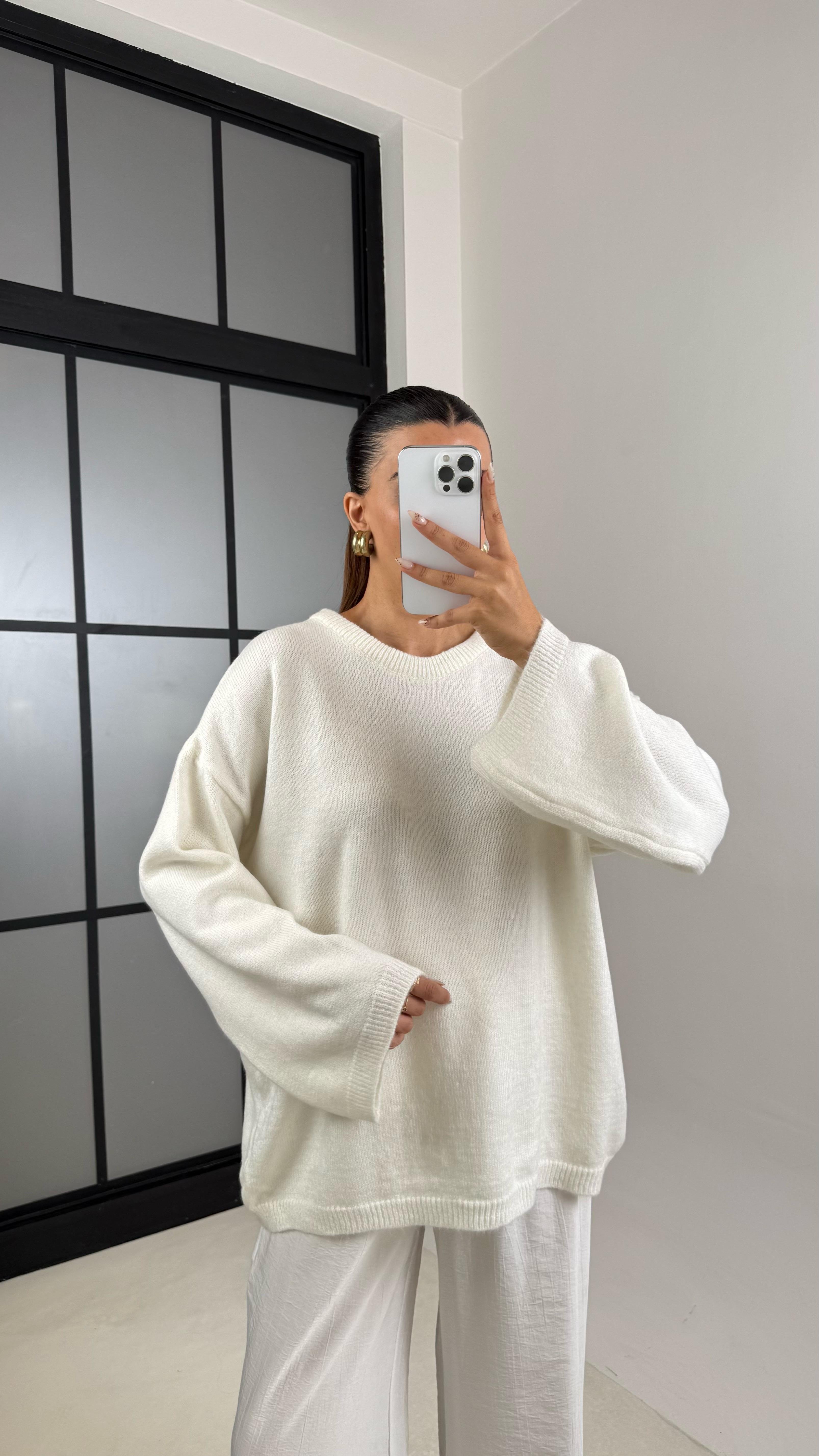 Beyaz Basic MD Muadil Triko Kazak GAUS-00114GAUS الكنزات GAUS-00114