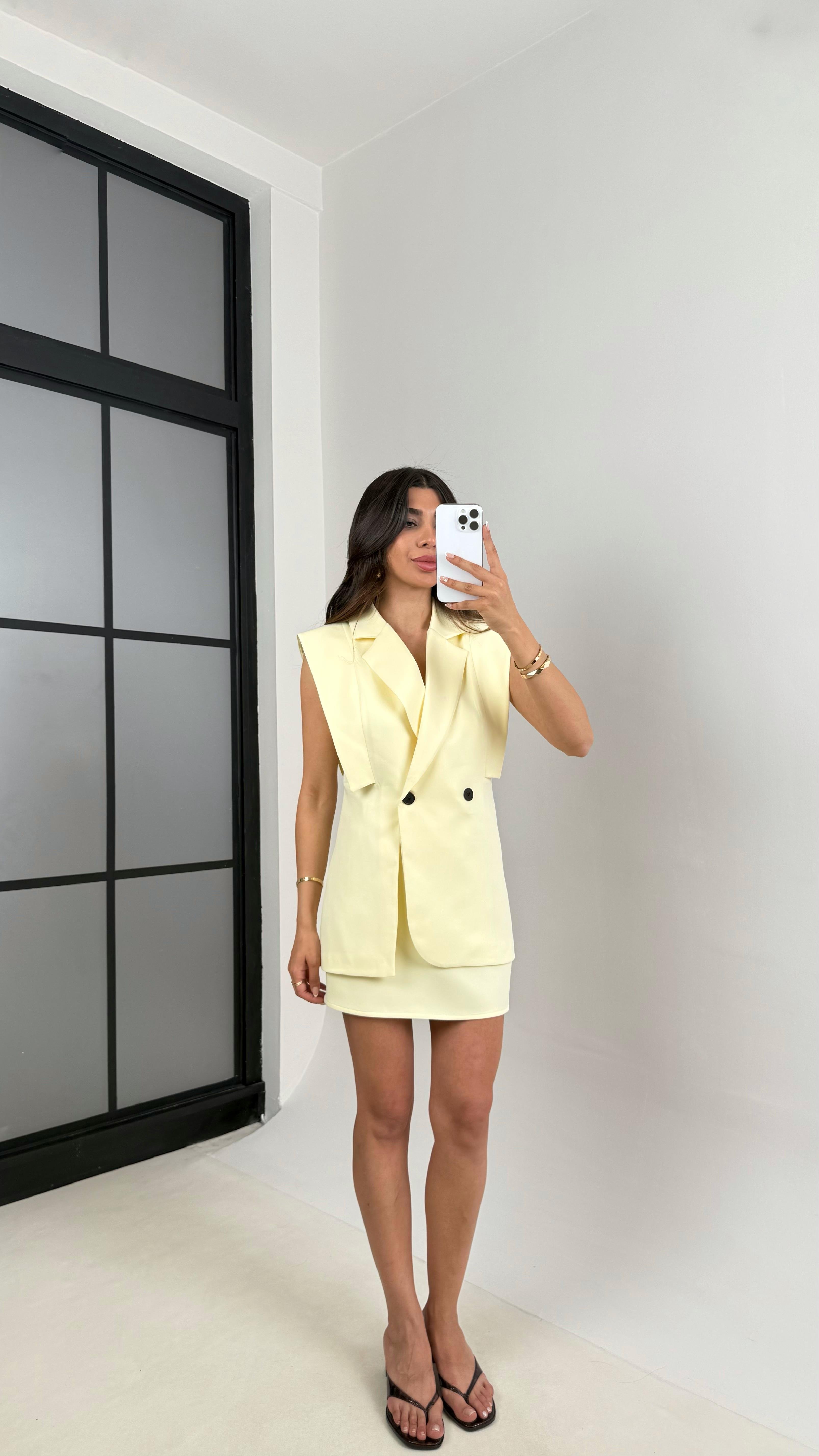 Sarı Astarlı Yelek Etek Premium İkili Takım Gaus00526GausTAKIMGU1002235