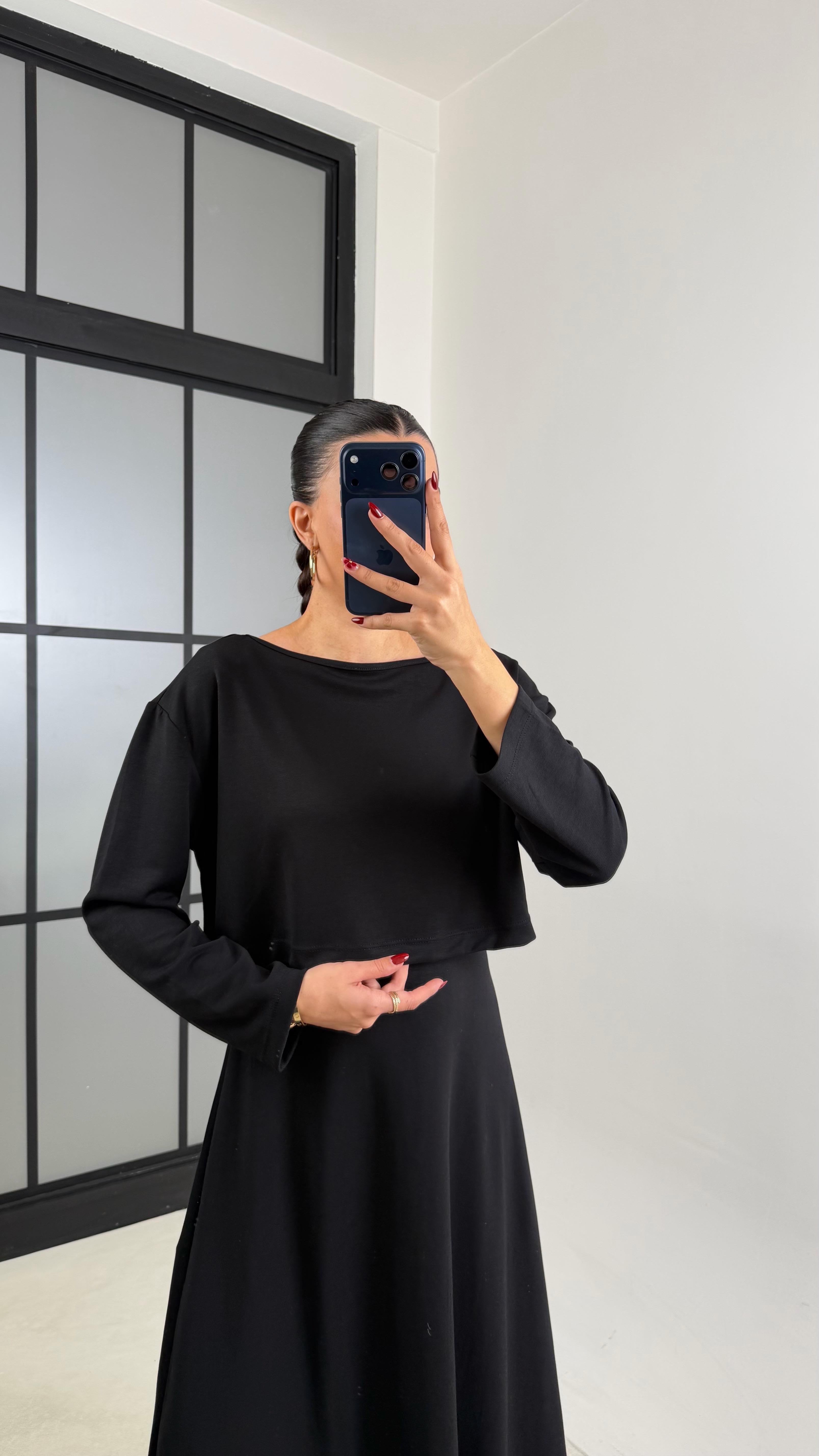 Siyah Kazak Elbise İkili Basic Modal Takım GAUS-00722GAUSTAKIMGAUS-00722