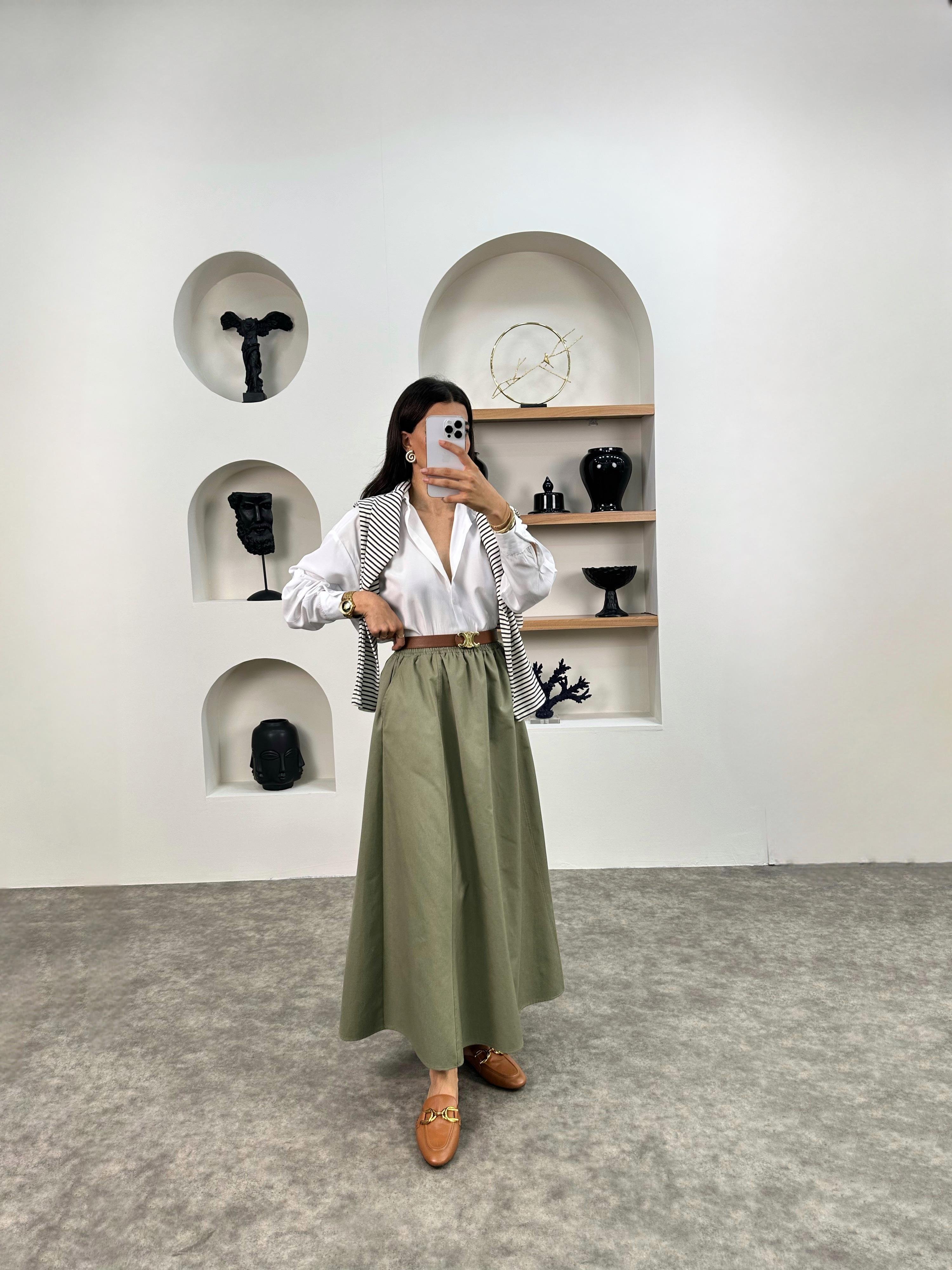 Gosa Haki Beli Lastikli Gabardin Kumaş EtekGausETEKGU008957