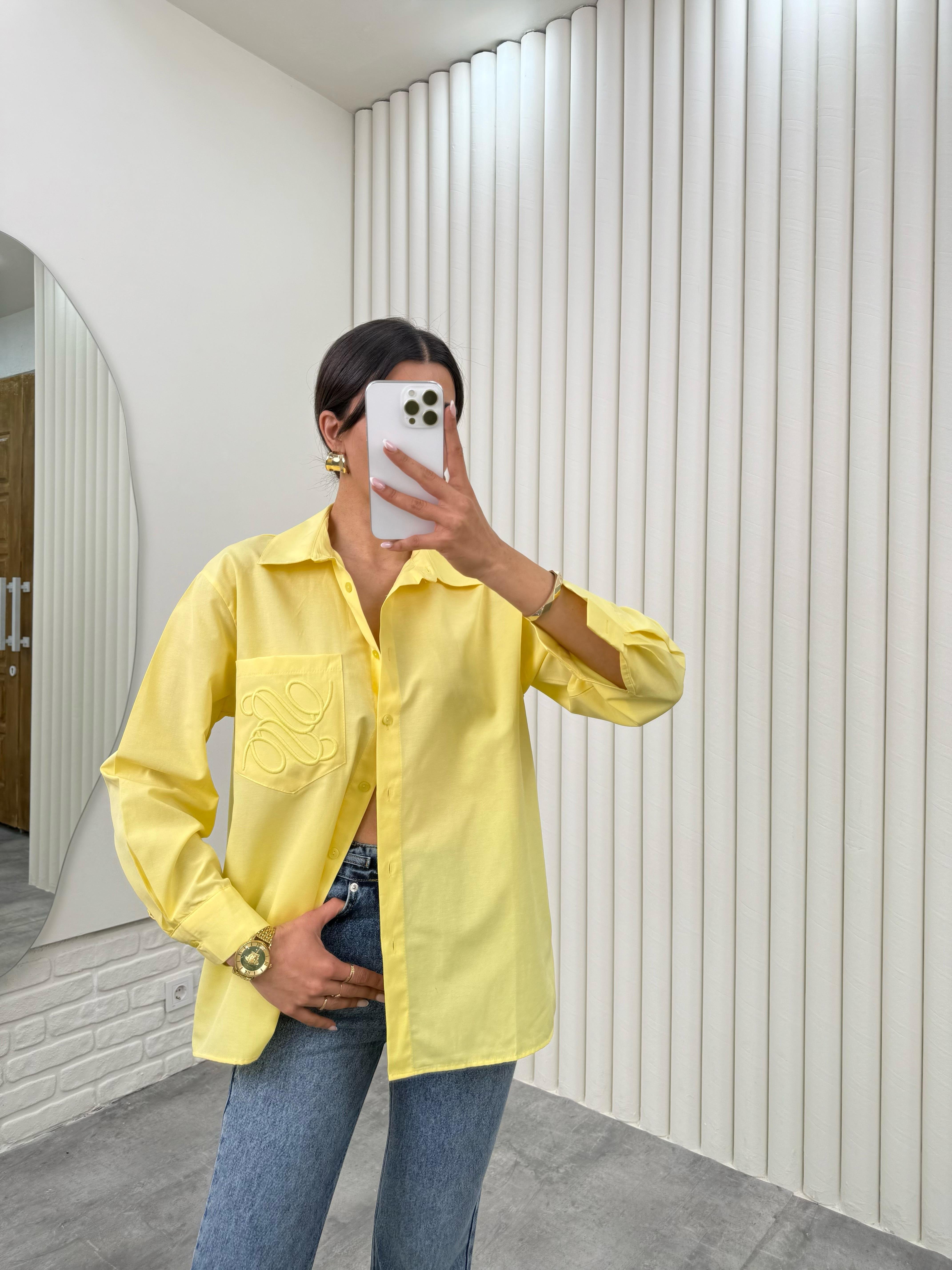 Sarı Cep İşlemeli Gömlek Gaus00336GausGÖMLEKGU1001779