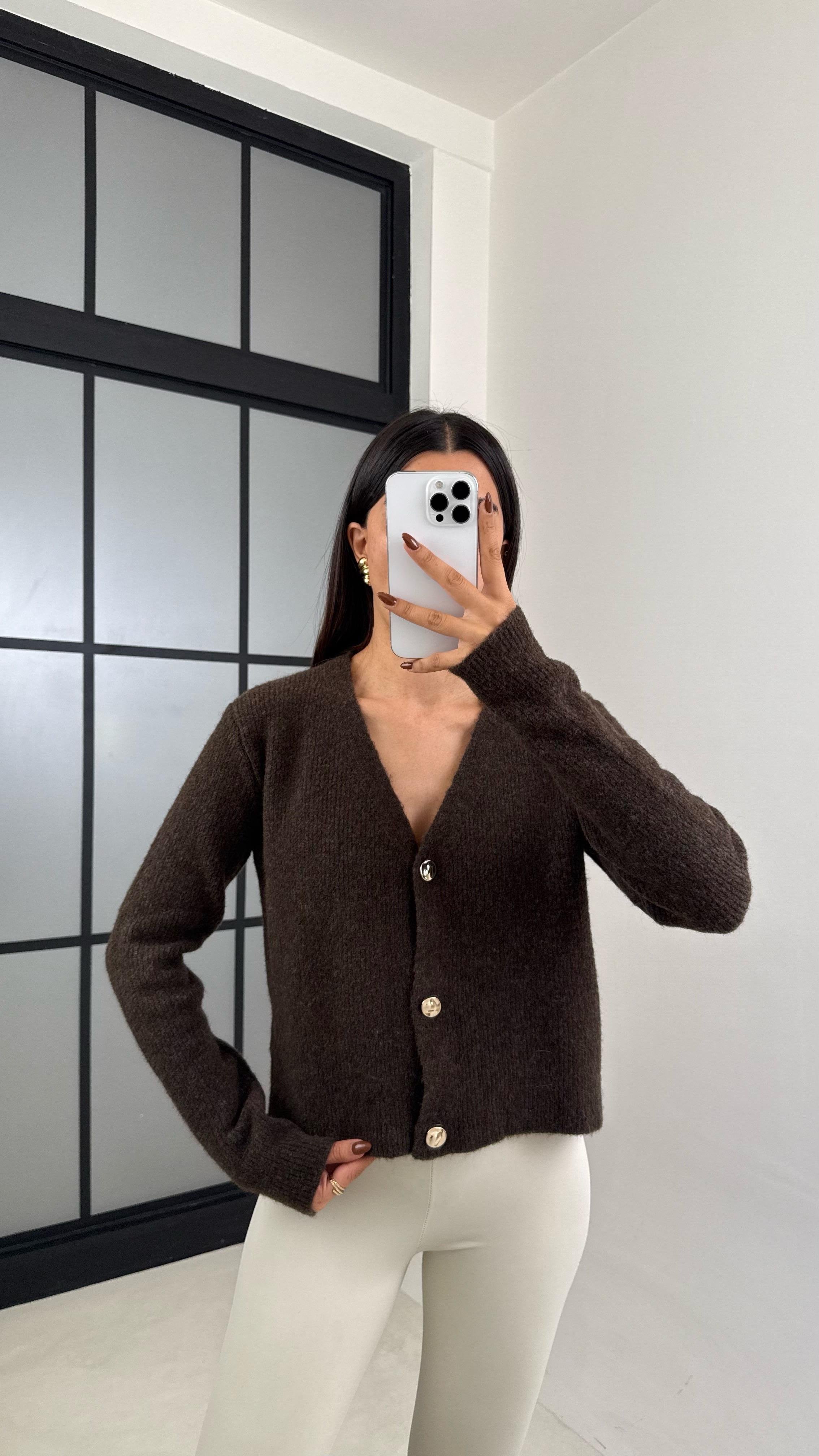 Acı Kahve Düğmeli Triko Hırka GAUS-00224GAUSHIRKAGAUS-00224