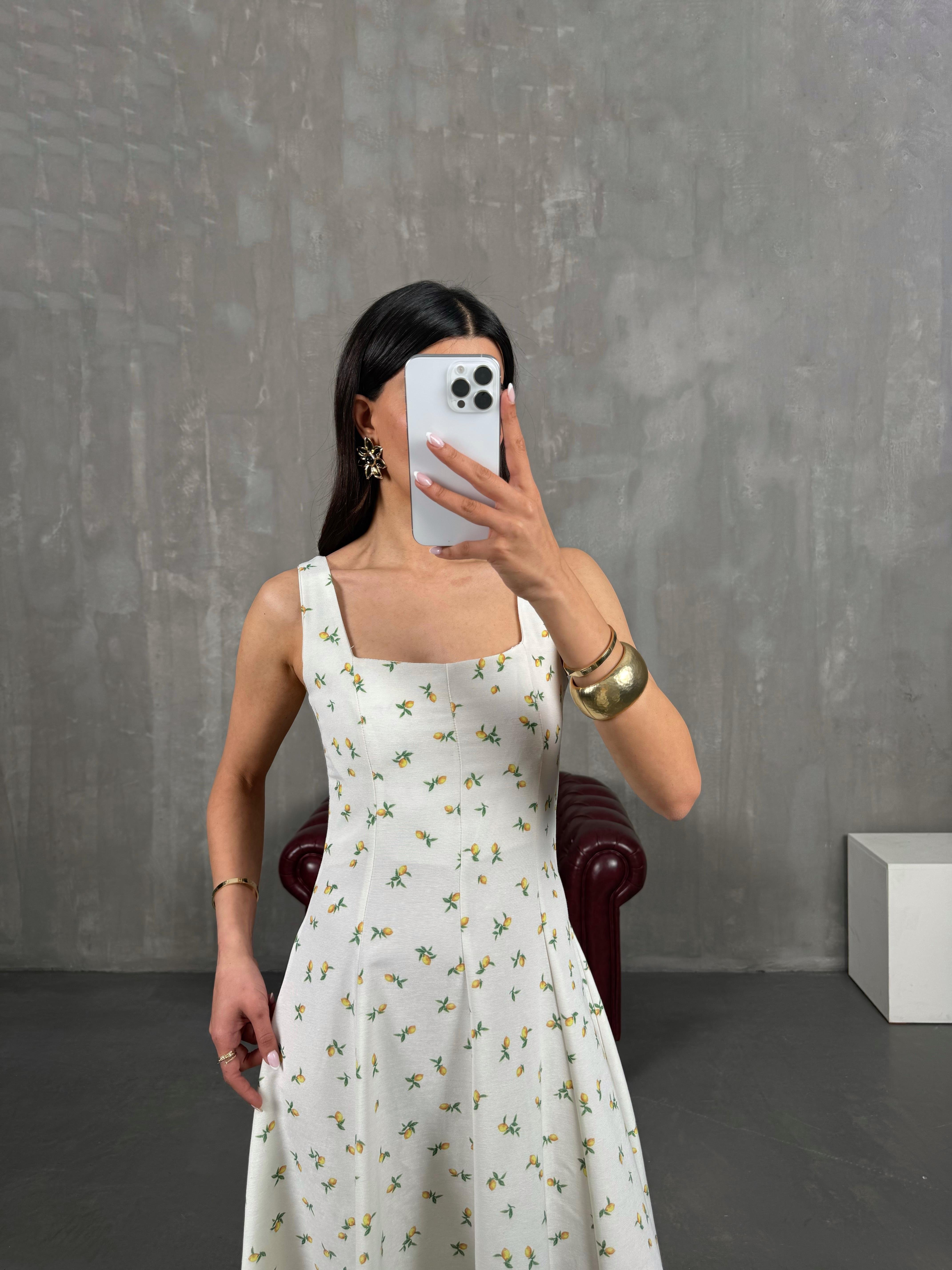 Beyaz Limon Desenli Pinterest Elbise Gaus00265GausELBİSEGU1001612