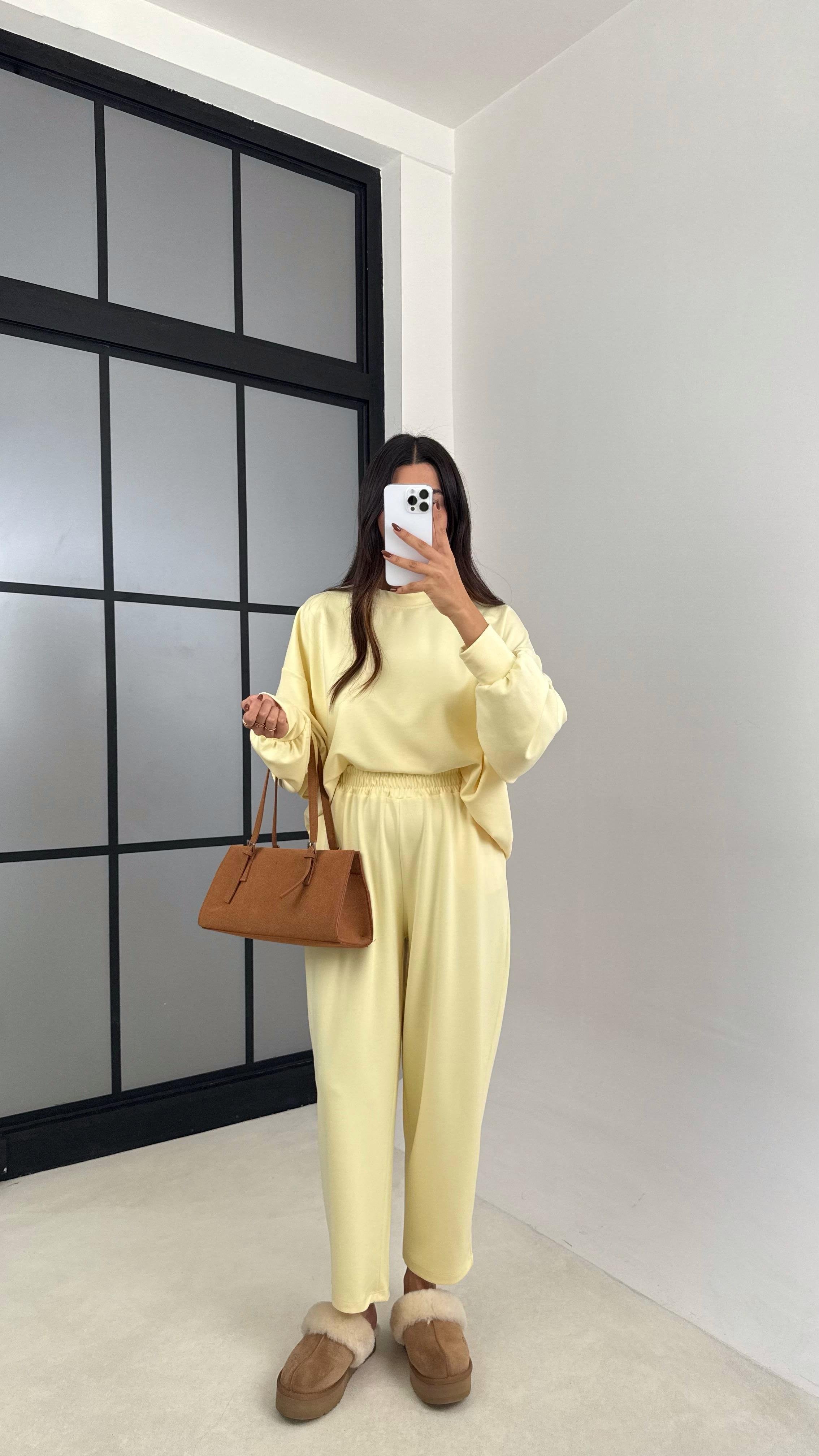 Sarı Uzun Kol Kazak Beli Lastikli Pantolon İkili Modal Kumaş Takım GAUS-00135GAUSTAKIMGAUS-00135