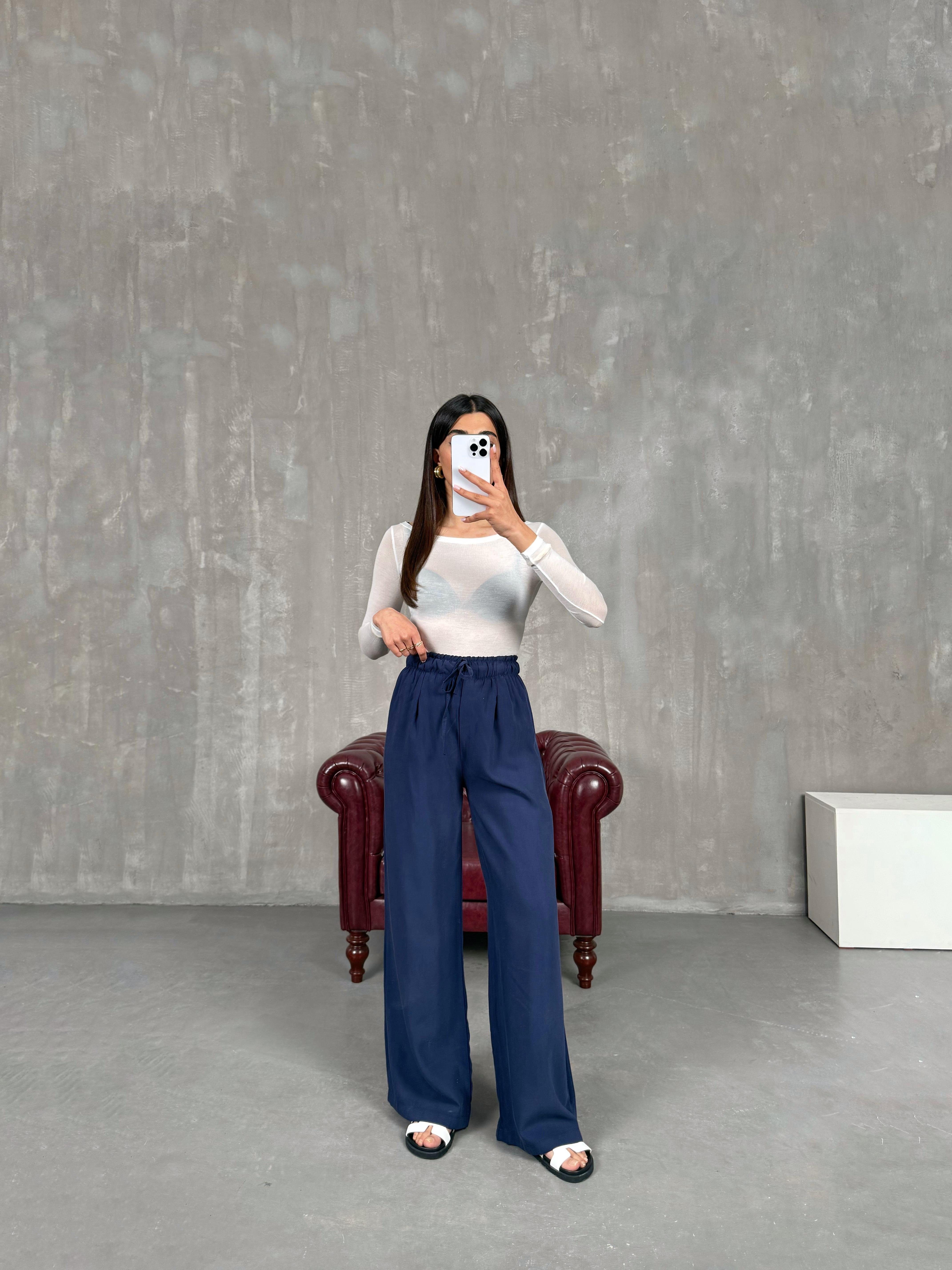 Lacivert Yüksek Bel İthal Kumaş Pantolon Gaus00271GausPANTOLONGU1001626