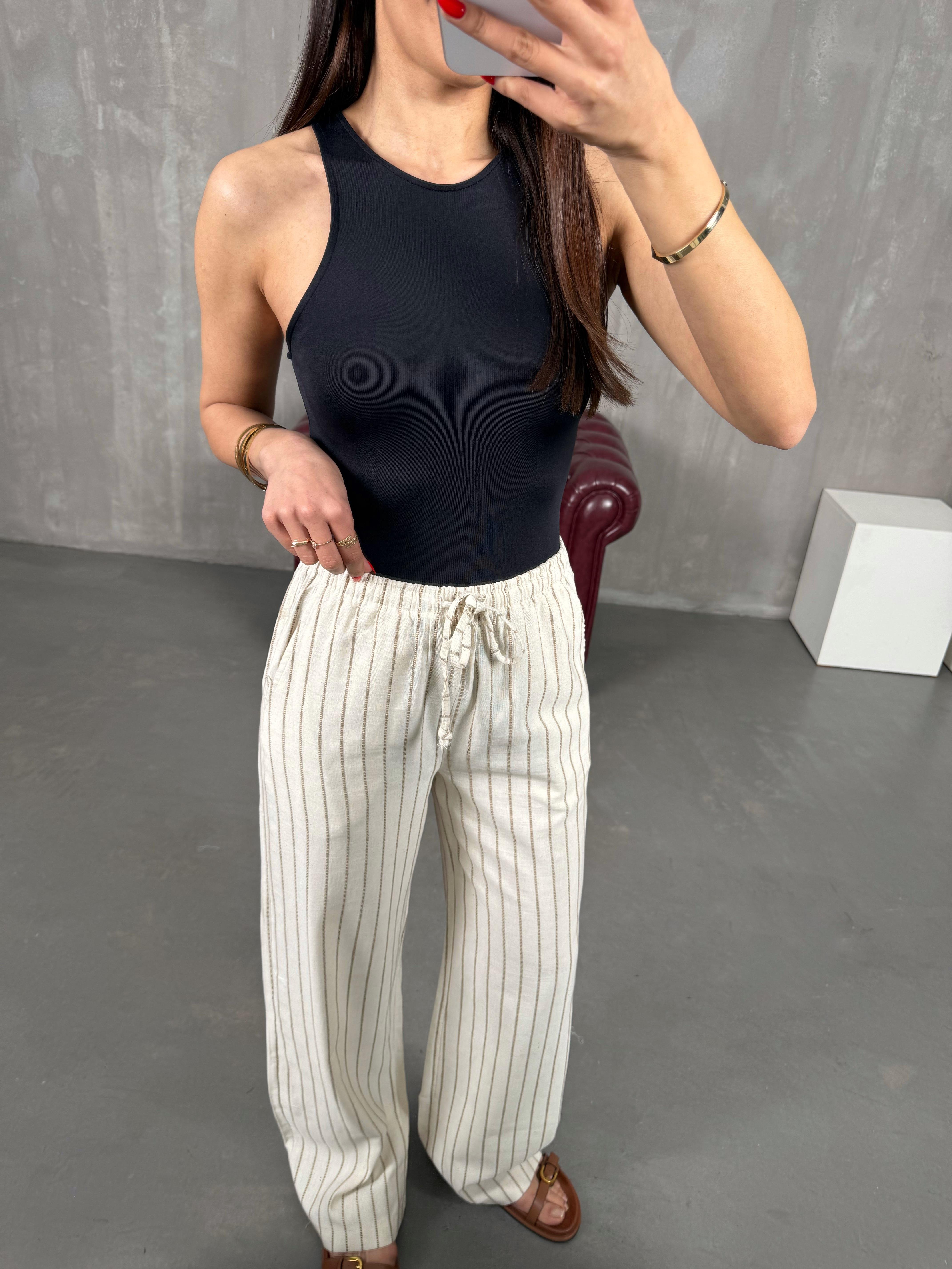 Taş Çizgili Keten Pantolon Gaus00161GausPANTOLONGU1001371