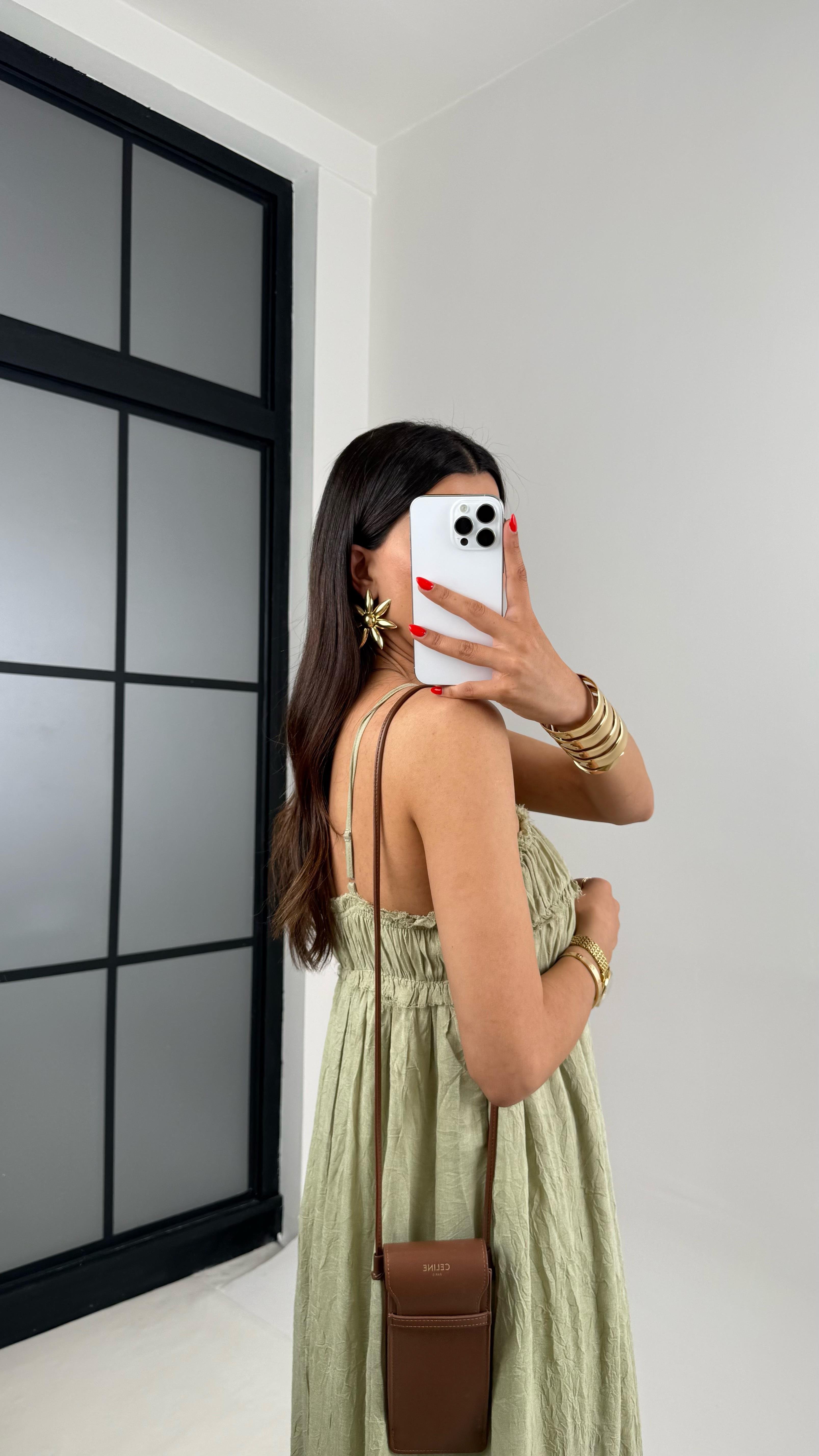 Yeşil Ayarlanabilir Askılı Astarlı Gipeli Tasarım Keten Takım Gaus00484GausELBİSEGU1002134