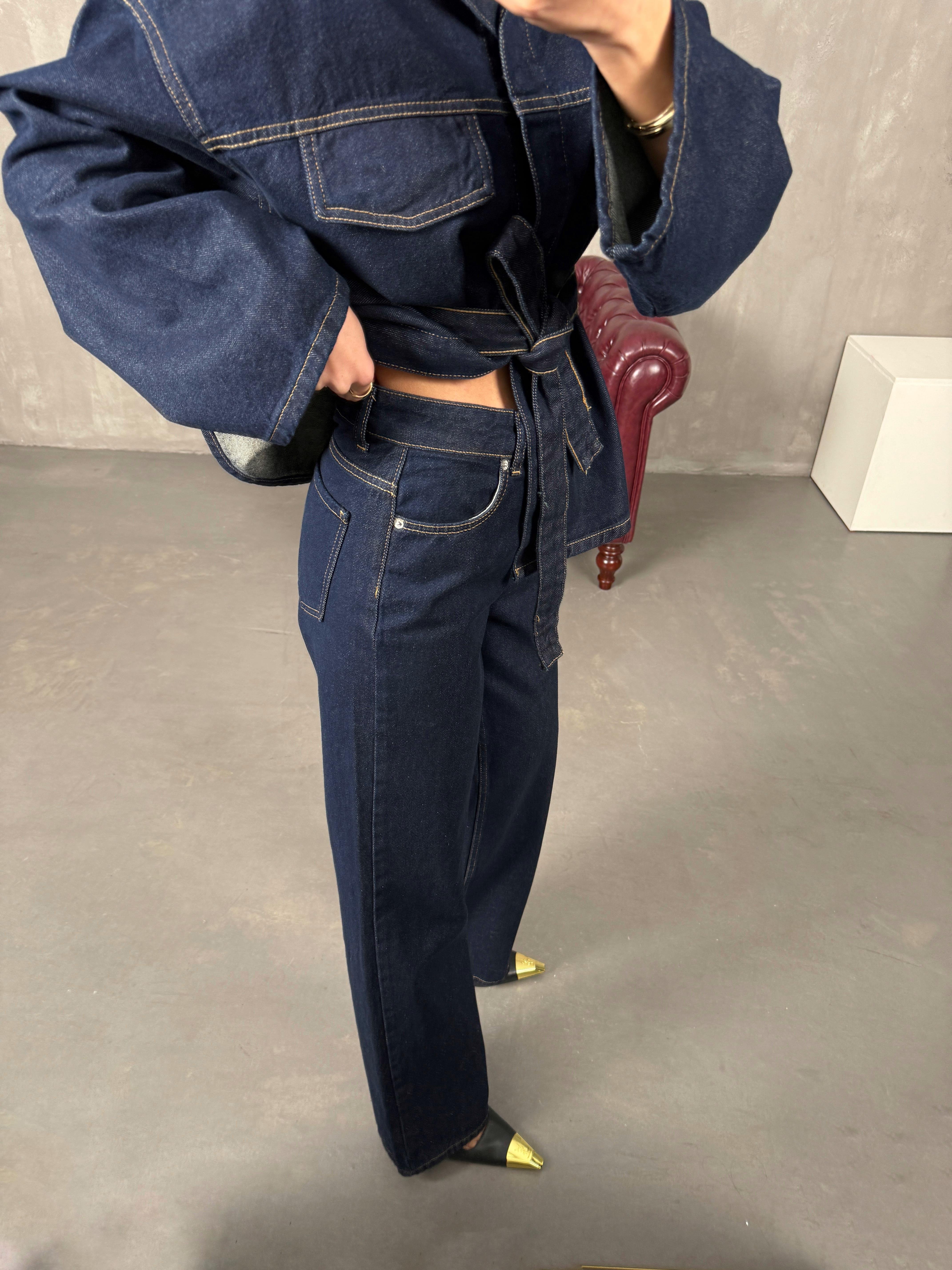 Vanola Lacivert Belden Kuşaklı Tasarım Premium Denim Takım GausTAKIMGU100491