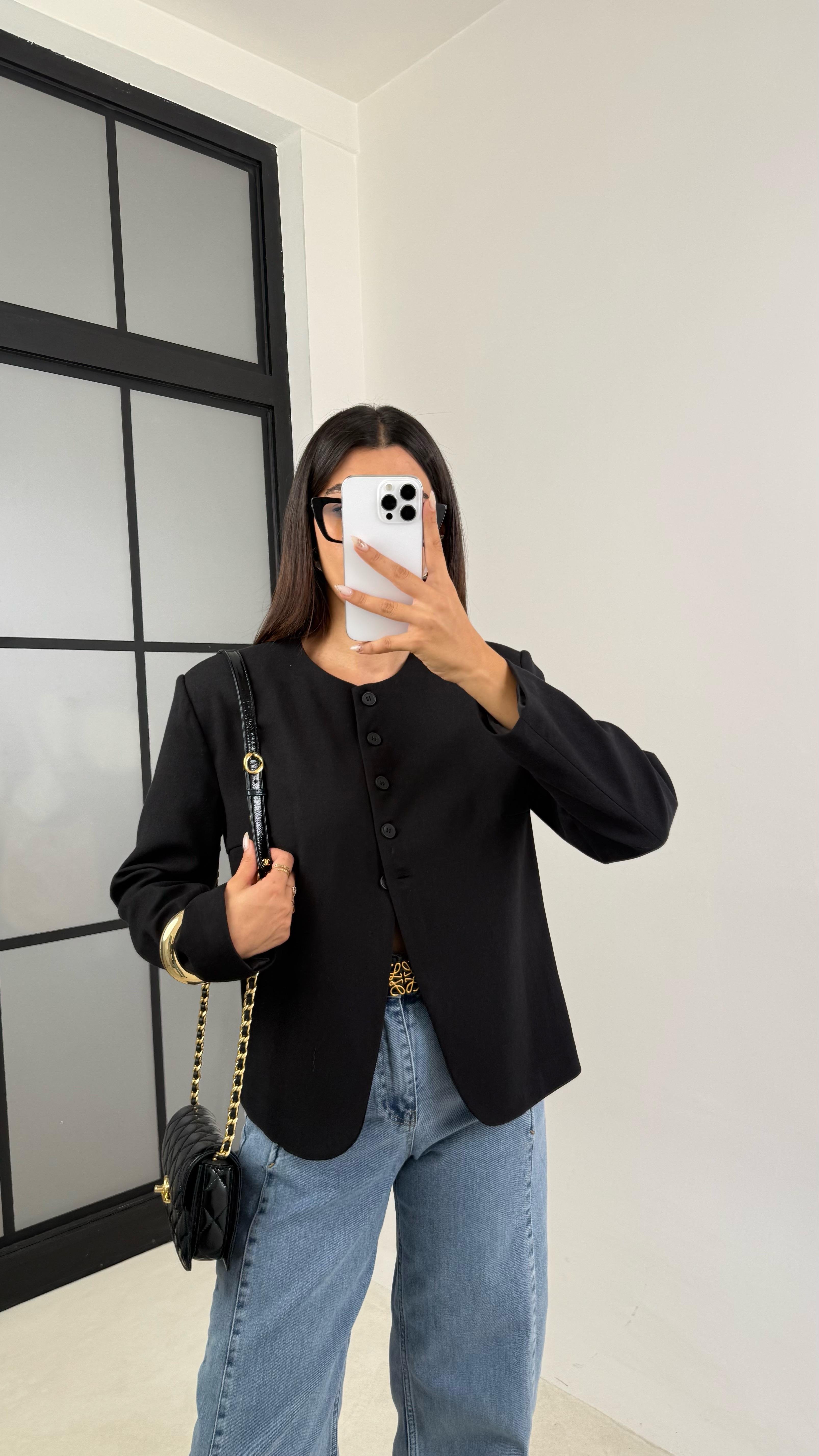 Siyah Astarlı Vatkalı Düğme Detaylı Ceket GAUS-0097GAUS السترات  GAUS-0097