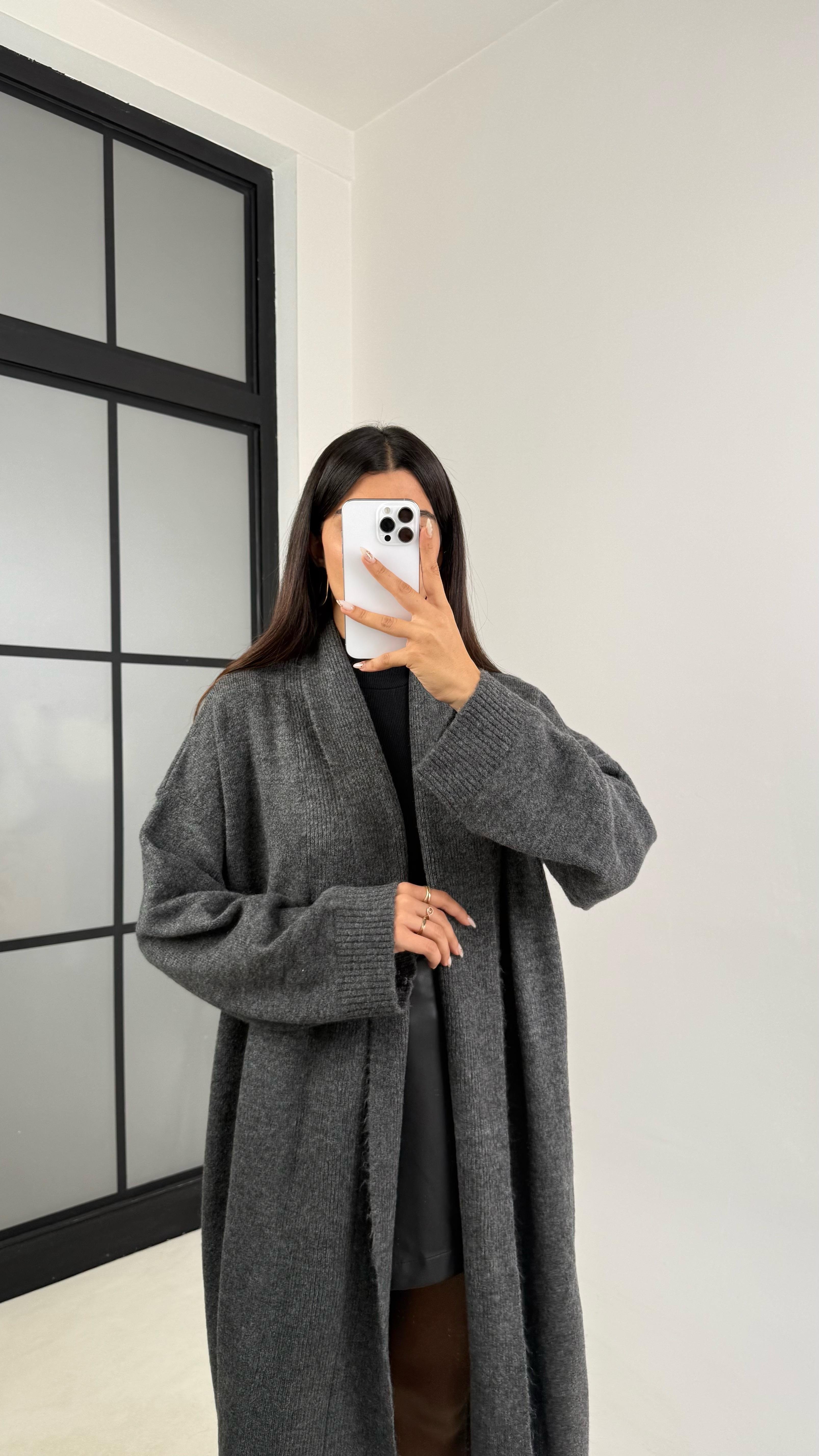 Antrasit Uzun Premium Triko Hırka GAUS-00116GAUS الكارديغان  GAUS-00116