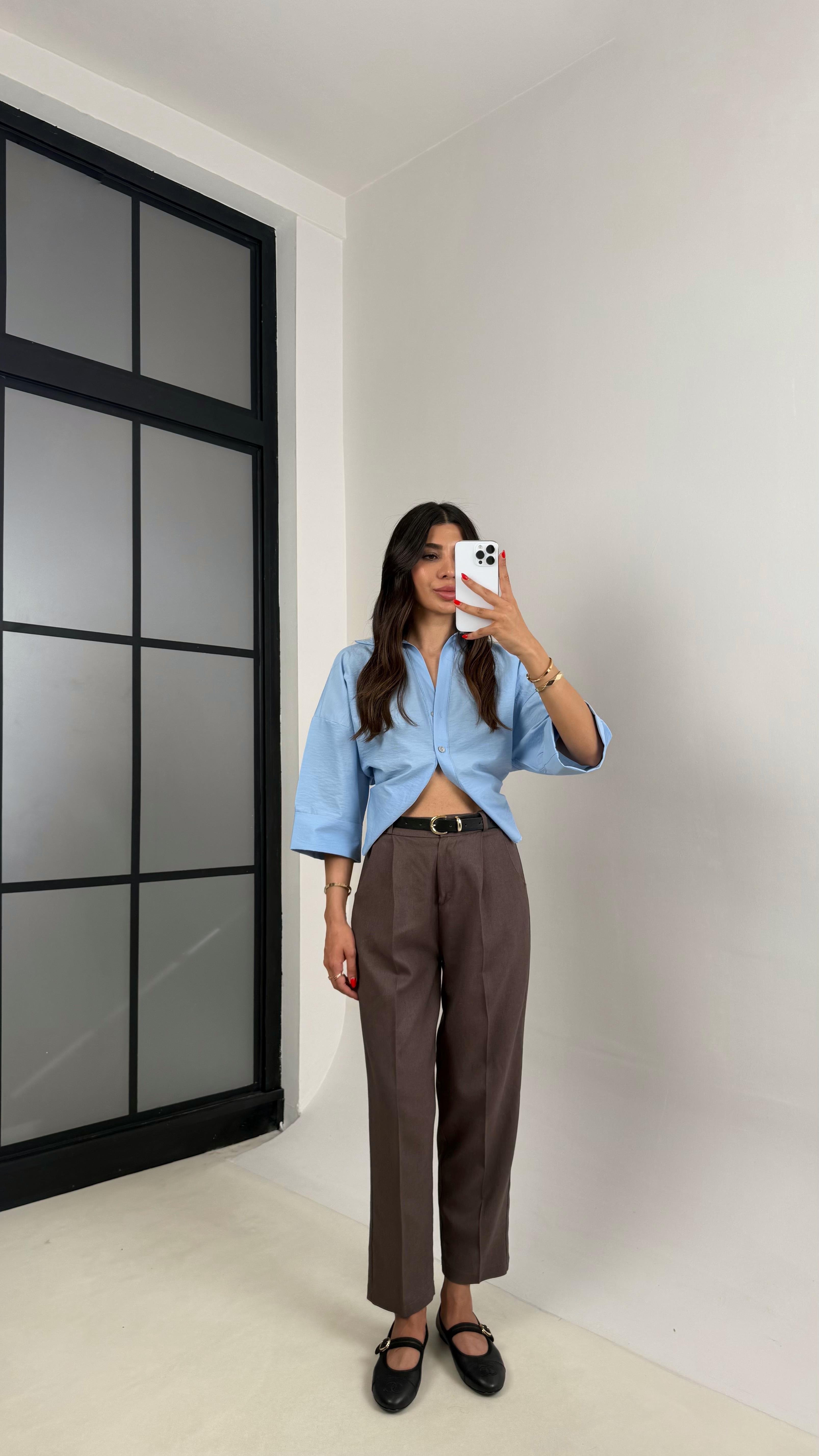 Kahve  Kemerli Cepli Premium Keten Pantolon Gaus00513GausPANTOLONGU1002206