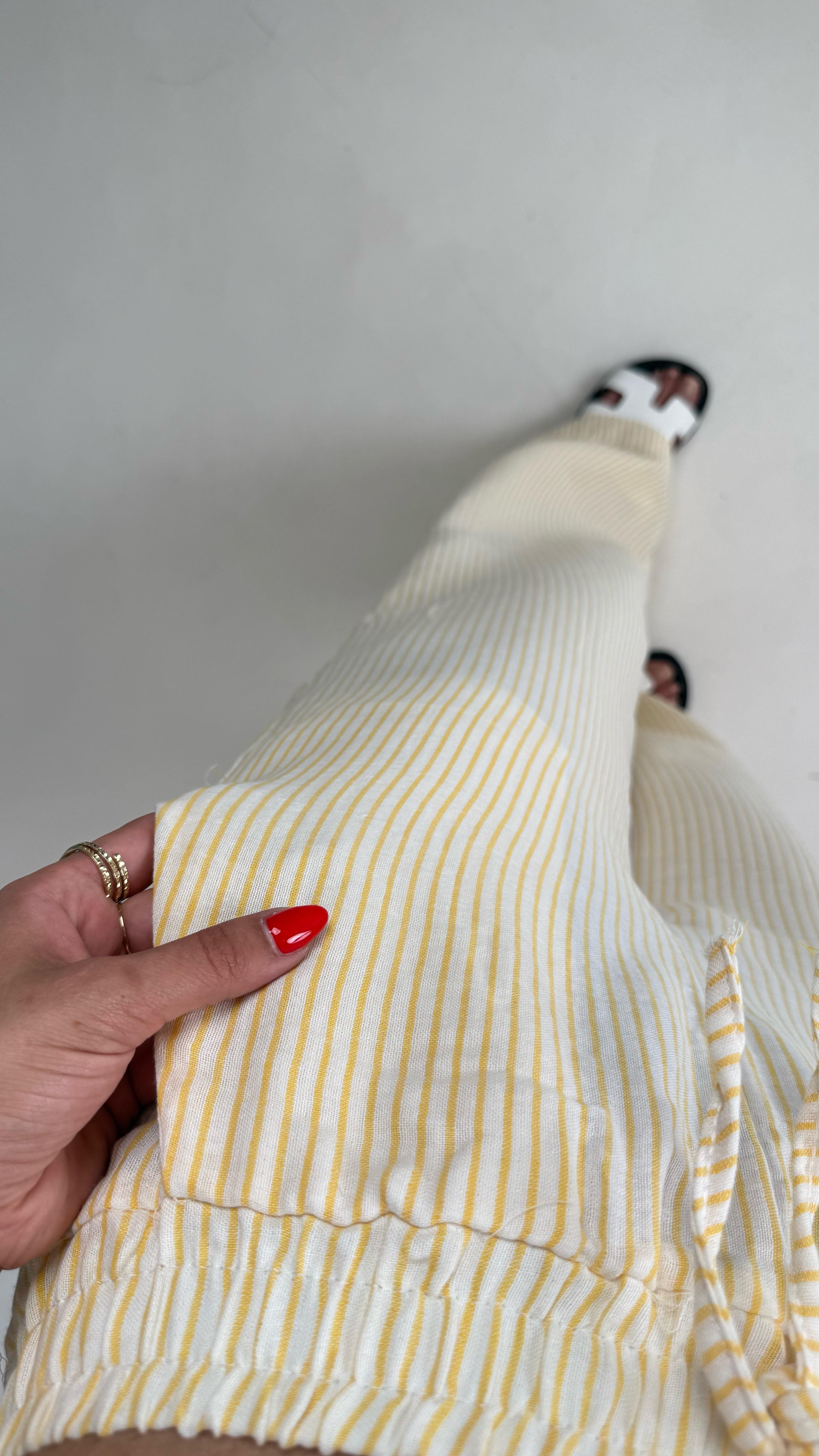 Sarı Beyaz Şeritli Beli Lastikli Müslin Pantolon Gaus00479GausEŞOFMANGU1002119