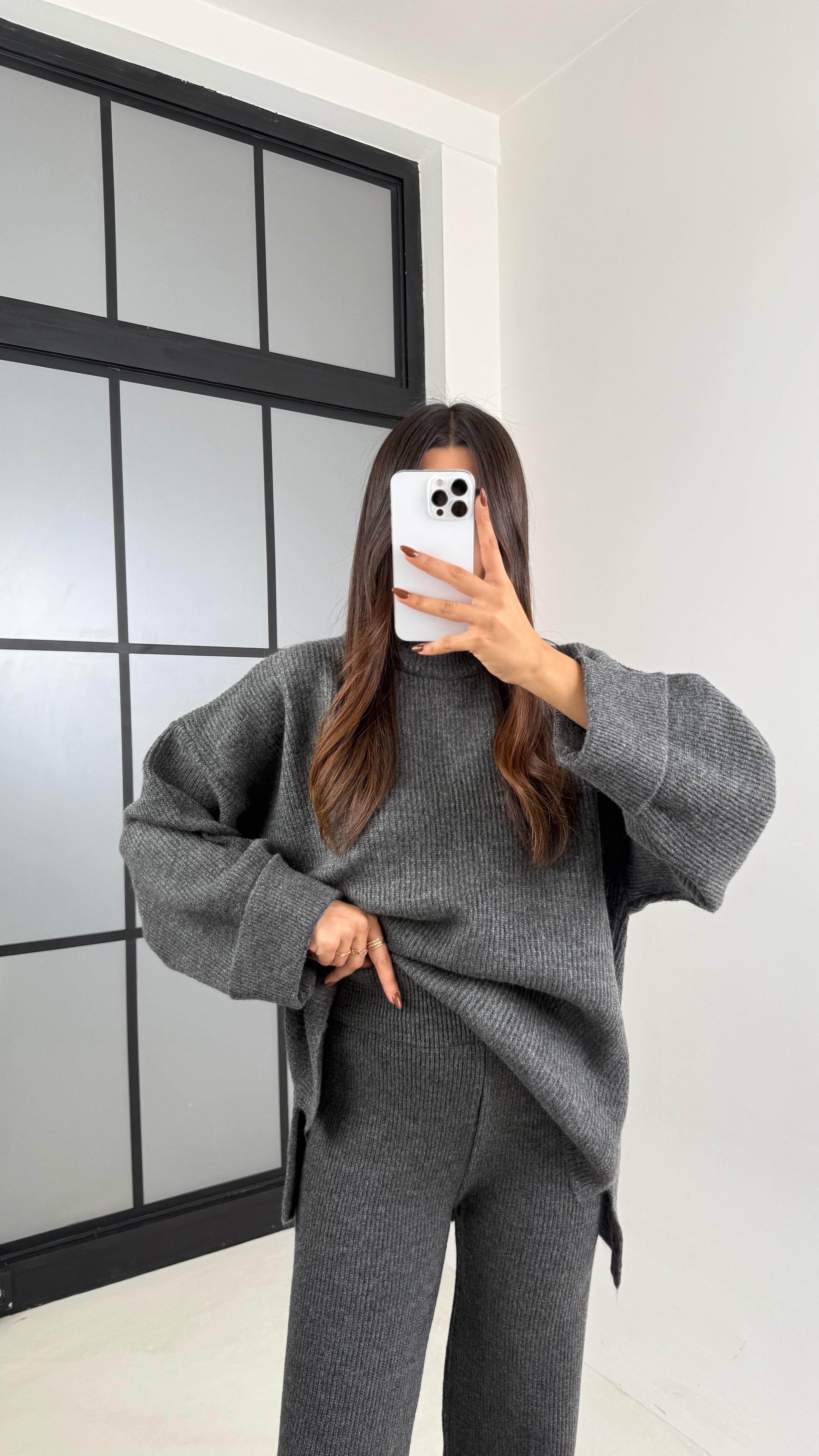 Antrasit Duble Kol Kazak Beli Lastikli Pantolon Triko Takım GAUS-00200GAUSTAKIMGAUS-00200