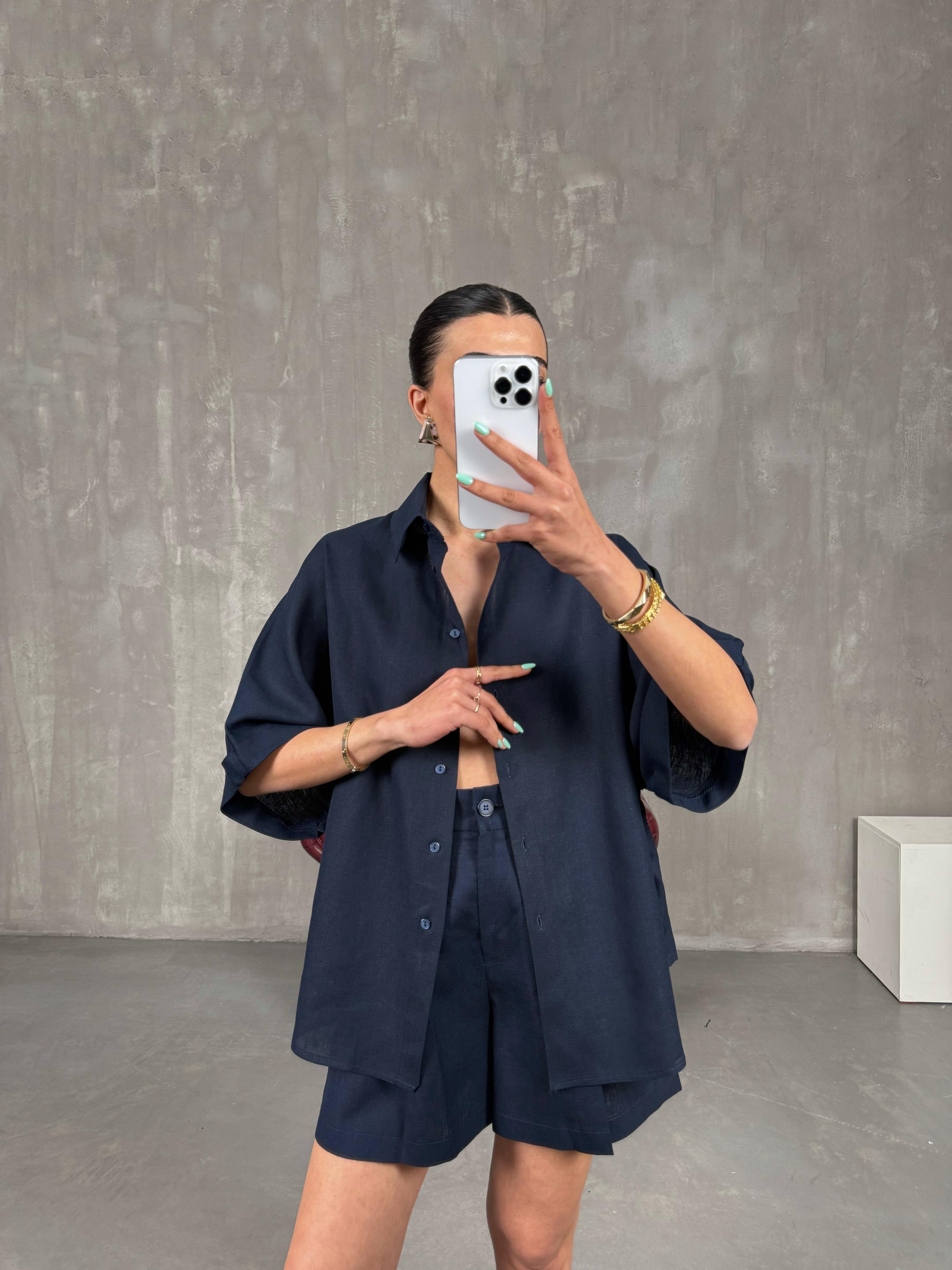 Lacivert Premium İkili Keten Takım Gaus00239GausTAKIMGU1001556