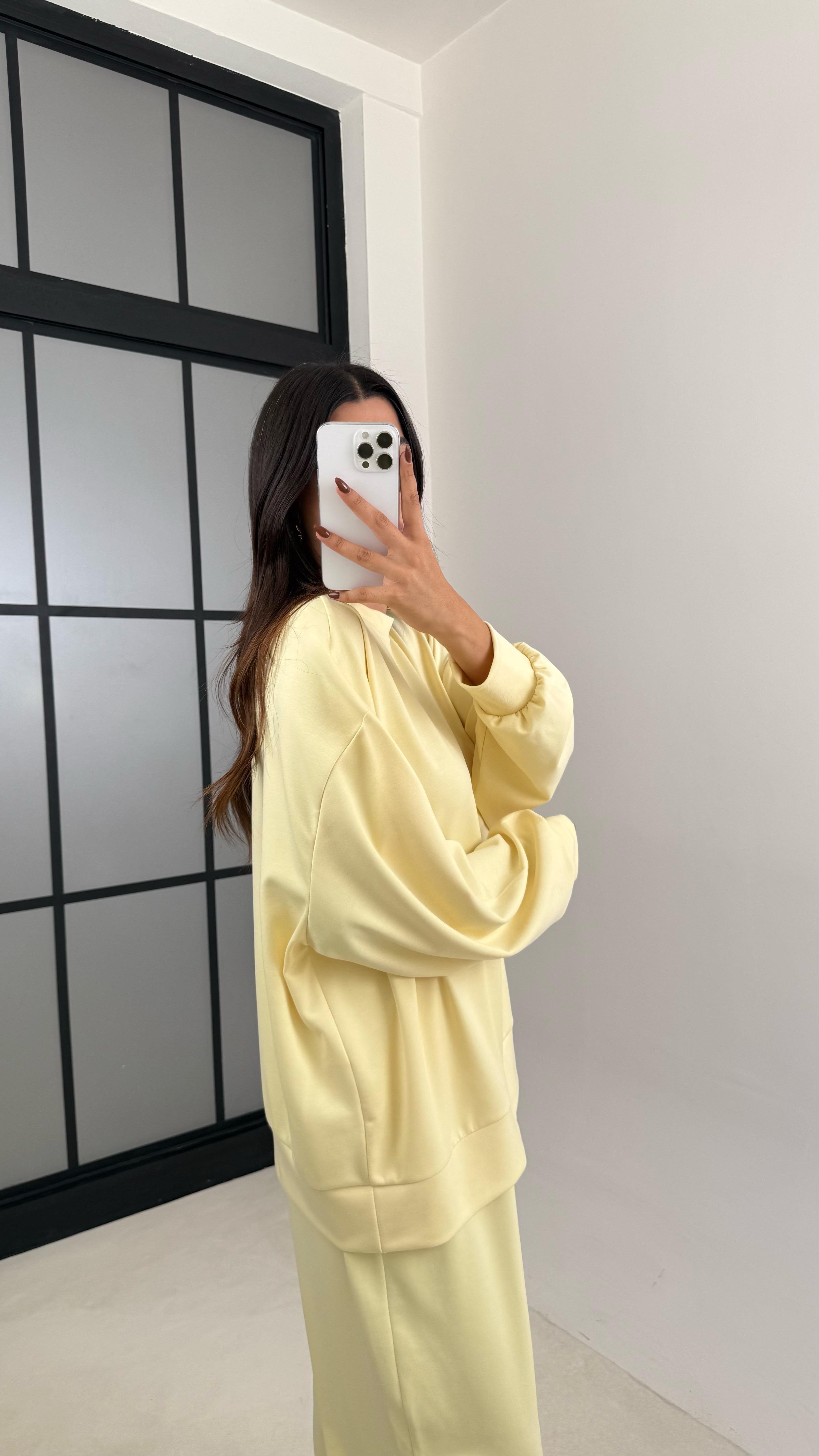 Sarı Uzun Kol Kazak Beli Lastikli Pantolon İkili Modal Kumaş Takım GAUS-00135GAUSTAKIMGAUS-00135