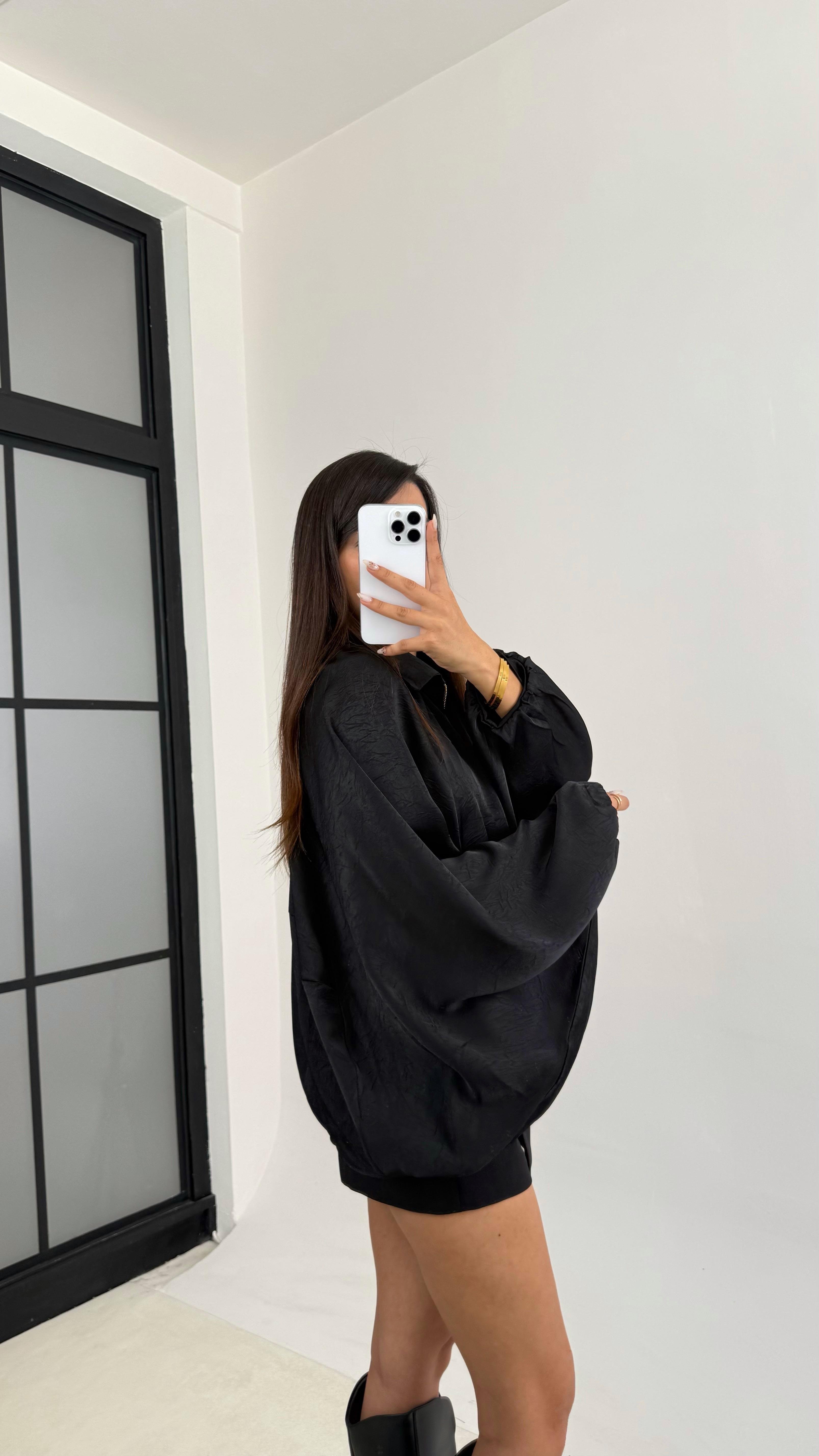 Siyah Saten Bomber Ceket GAUS-00118GAUS السترات  GAUS-00118