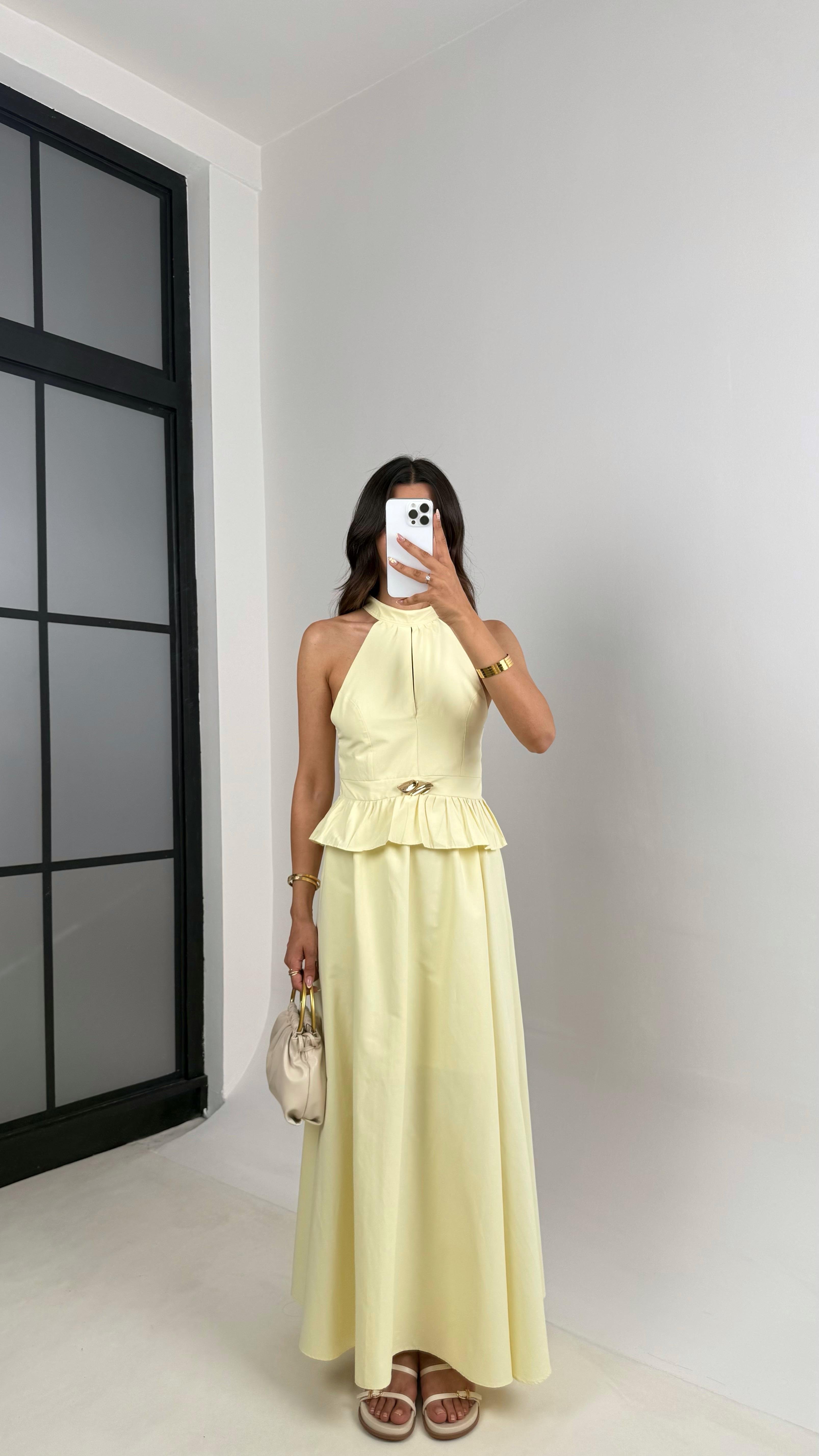 Sarı Gold Toka Detaylı Bluz Beli Lastikli Etek İkili Takım Gaus00678GausTAKIMGU1002559