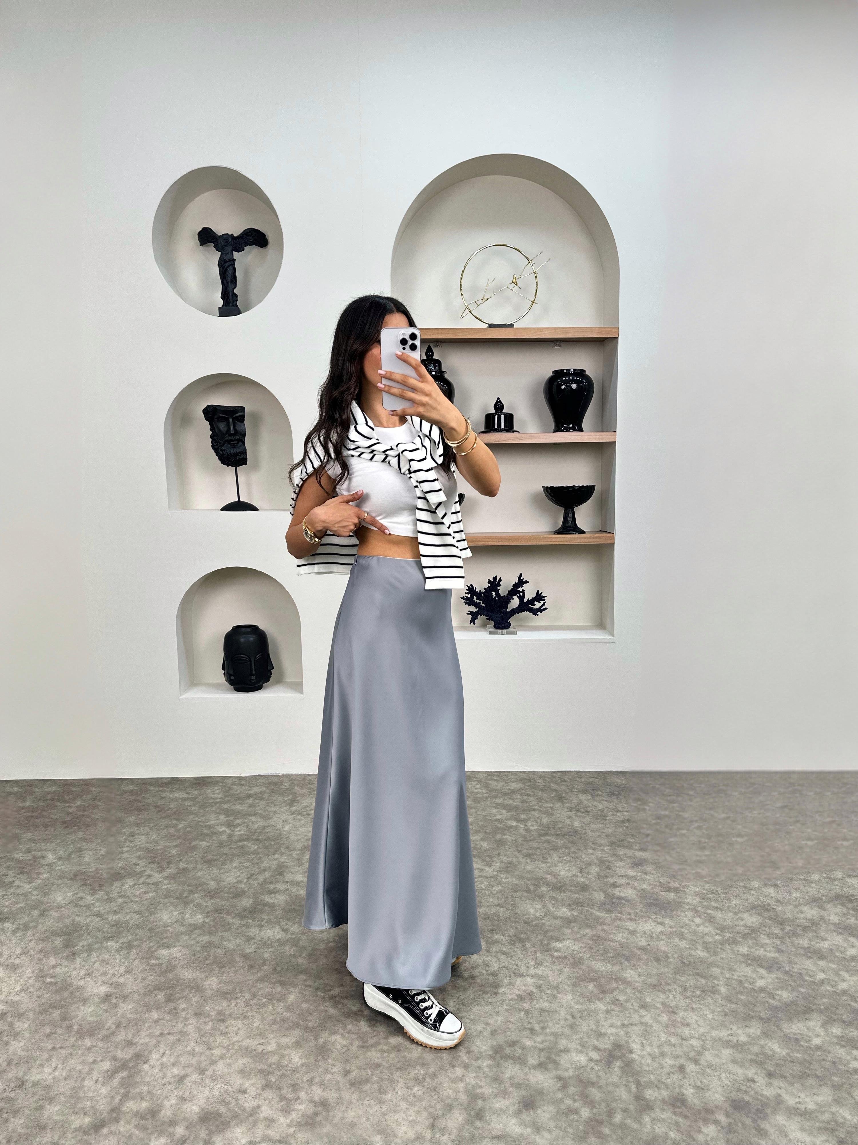 Oliv Gri Maxi Saten EtekGausETEKGU008936