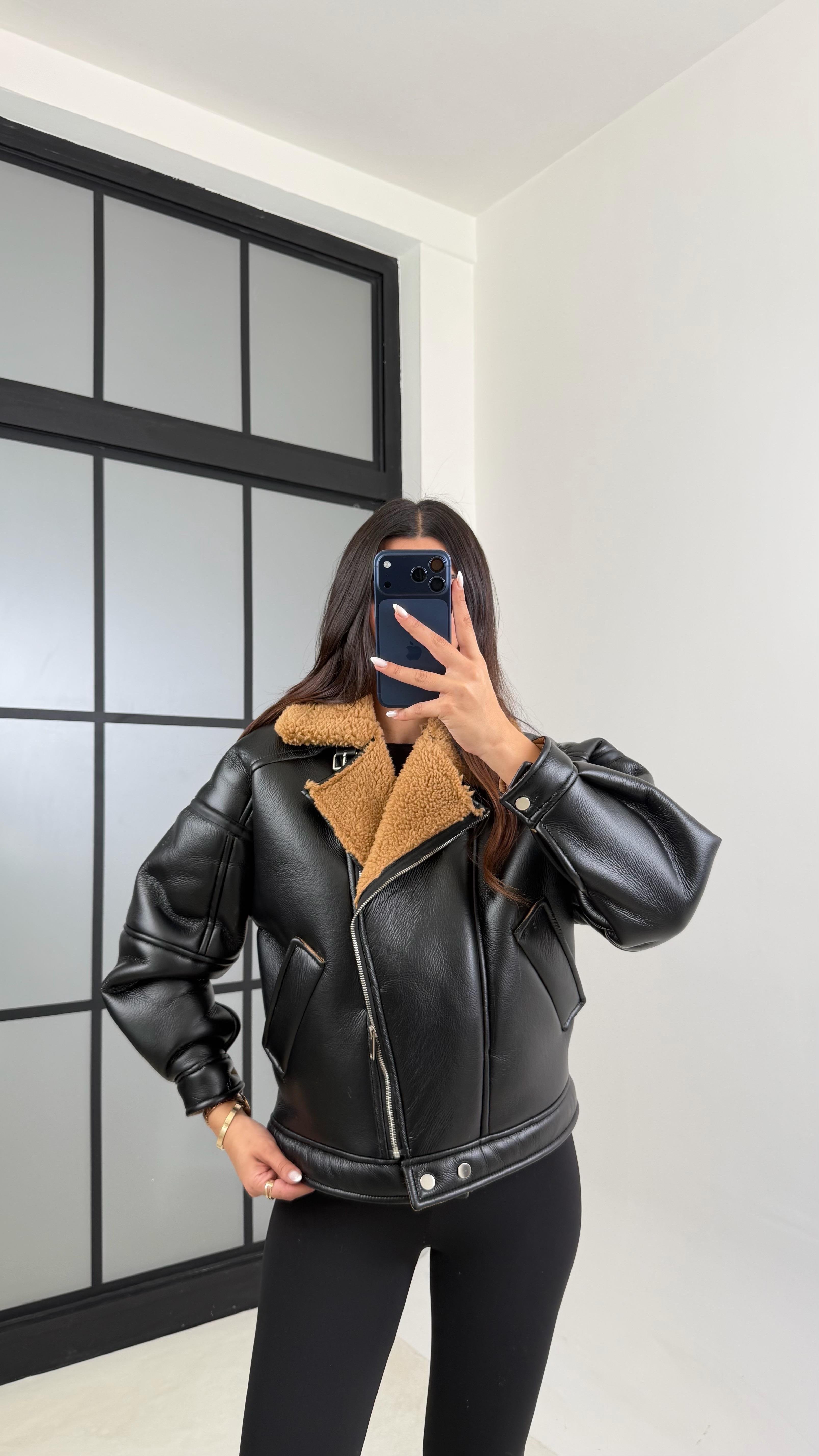 Kahve İçi Peluşlu Deri Mont GAUS-00608GAUS الجواكيت GAUS-00608