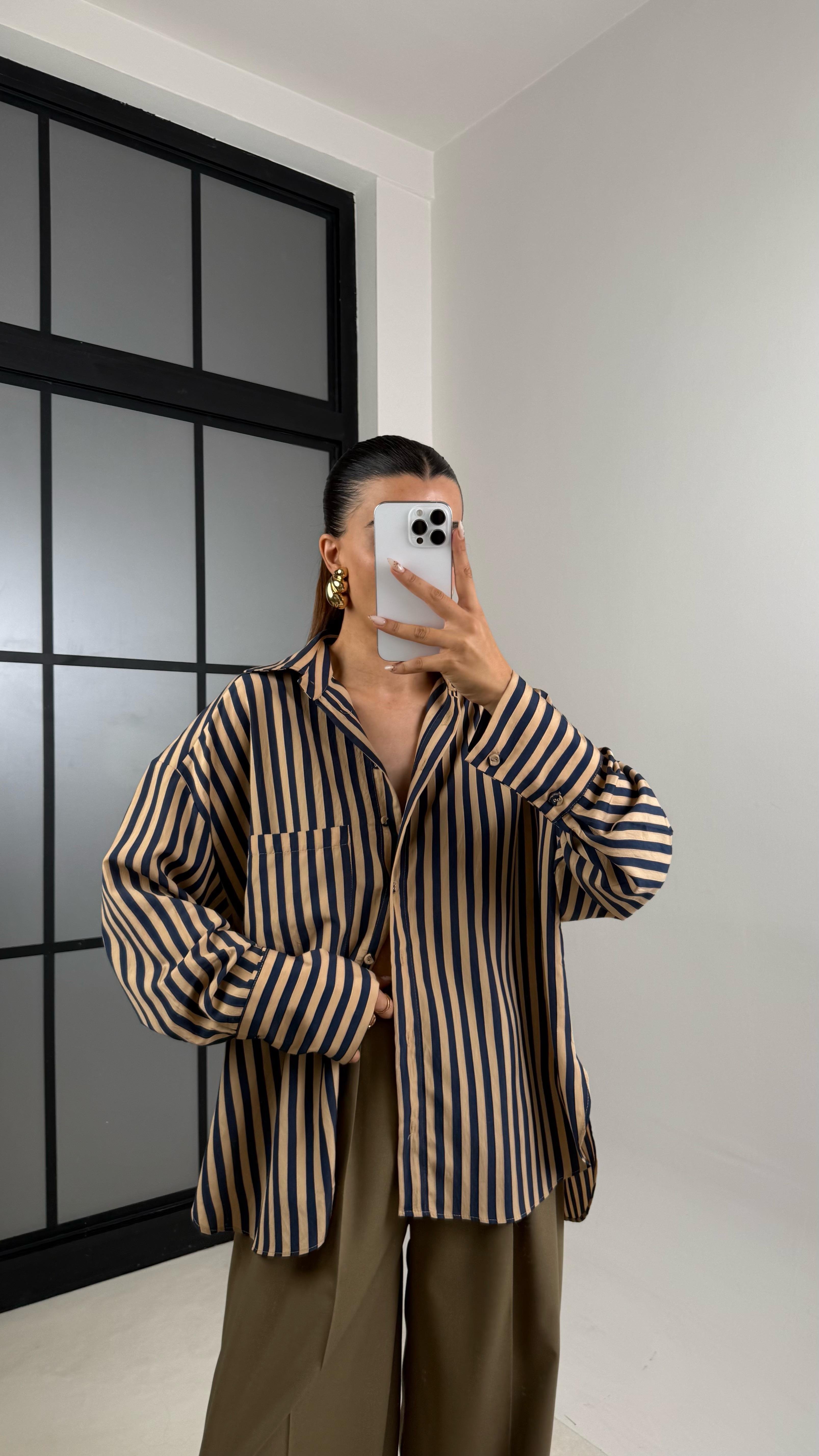 Camel Çizgili Premium Gömlek GAUS-00139GAUS القمصان GAUS-00139