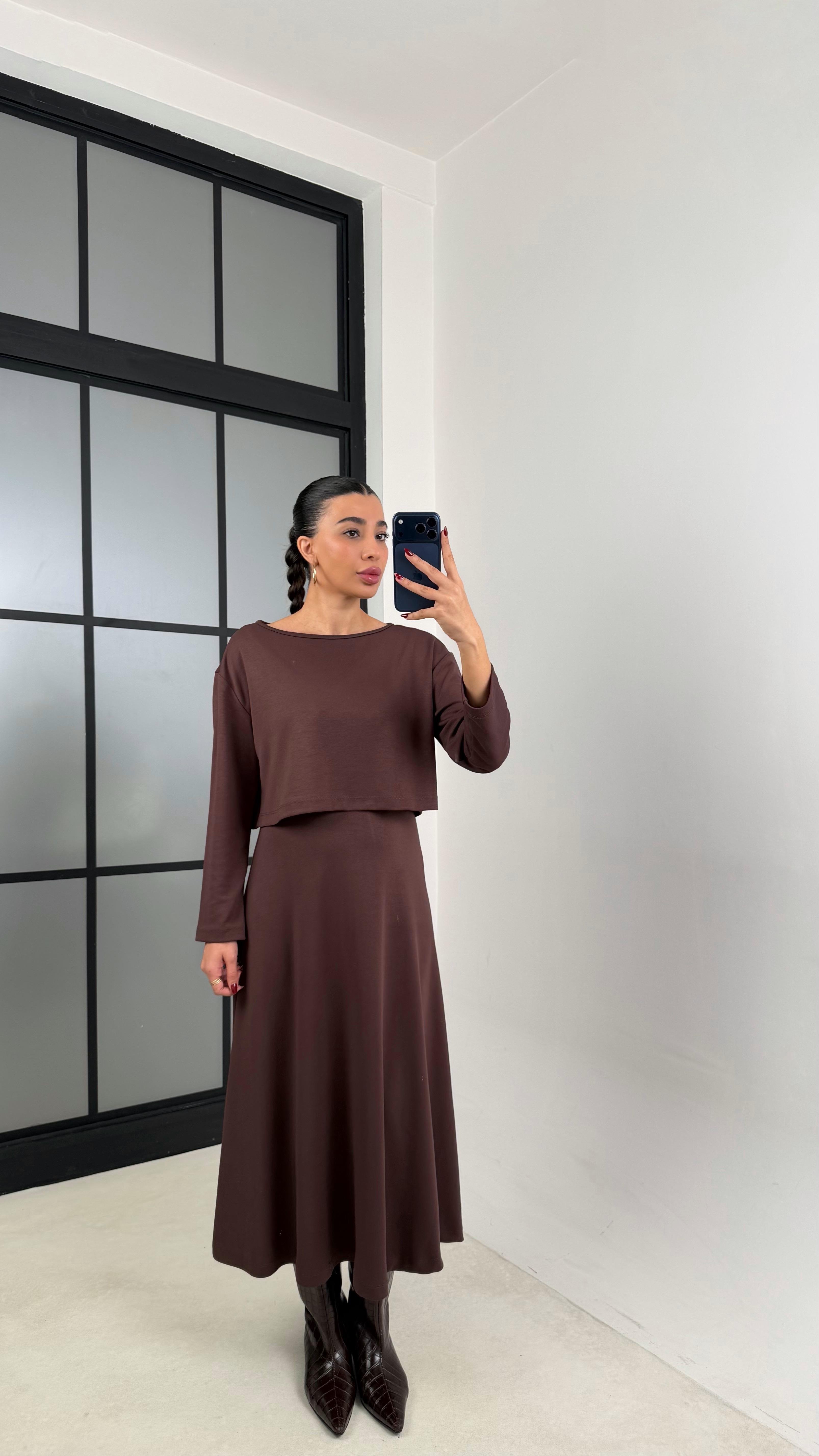 Acı Kahve Kazak Elbise İkili Basic Modal Takım GAUS-00722GAUSTAKIMGAUS-00722