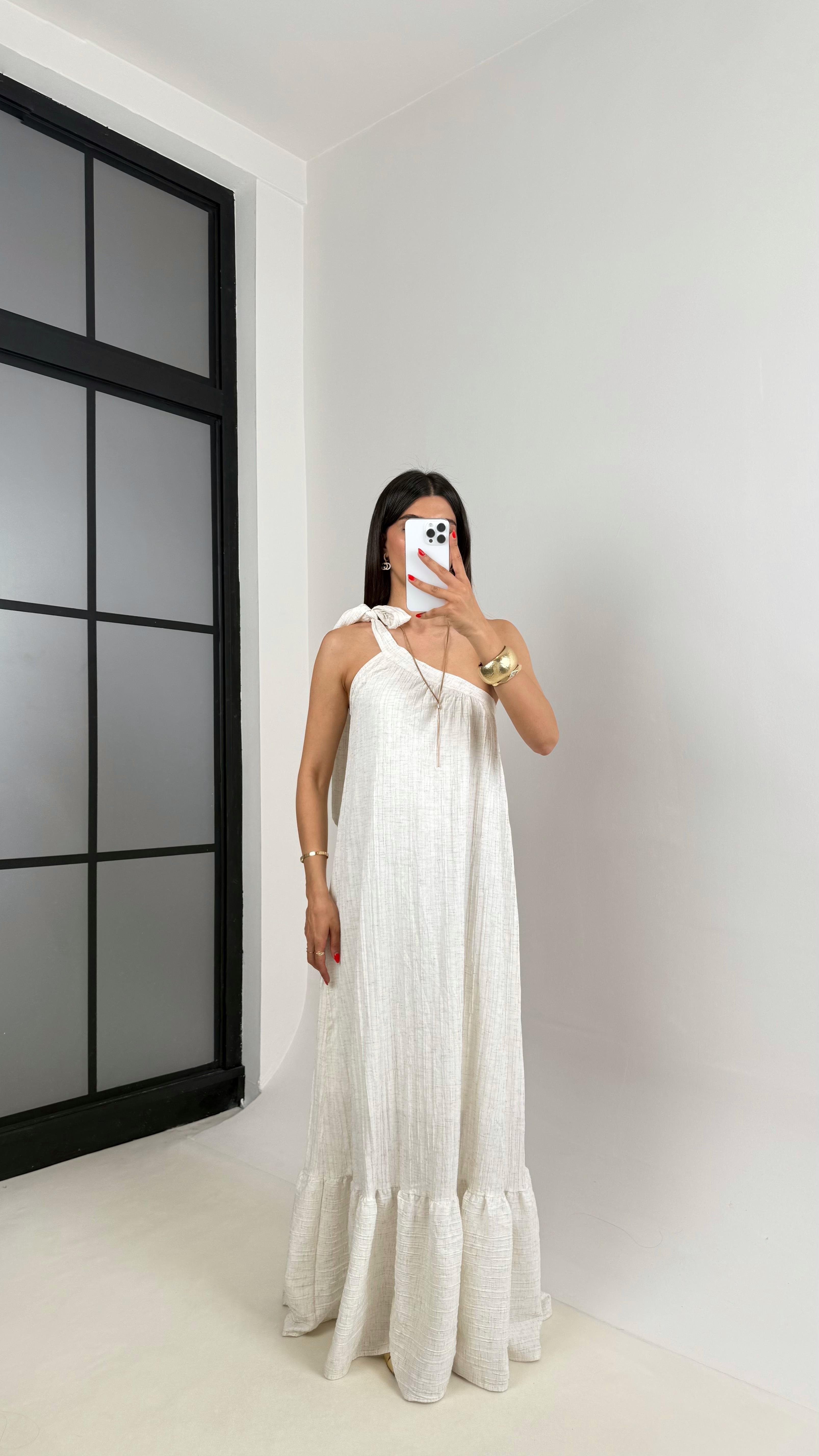 Taş Tek Omuz Astarlı Gofre Kumaş Elbise Gaus00497 GausELBİSEGU1002164