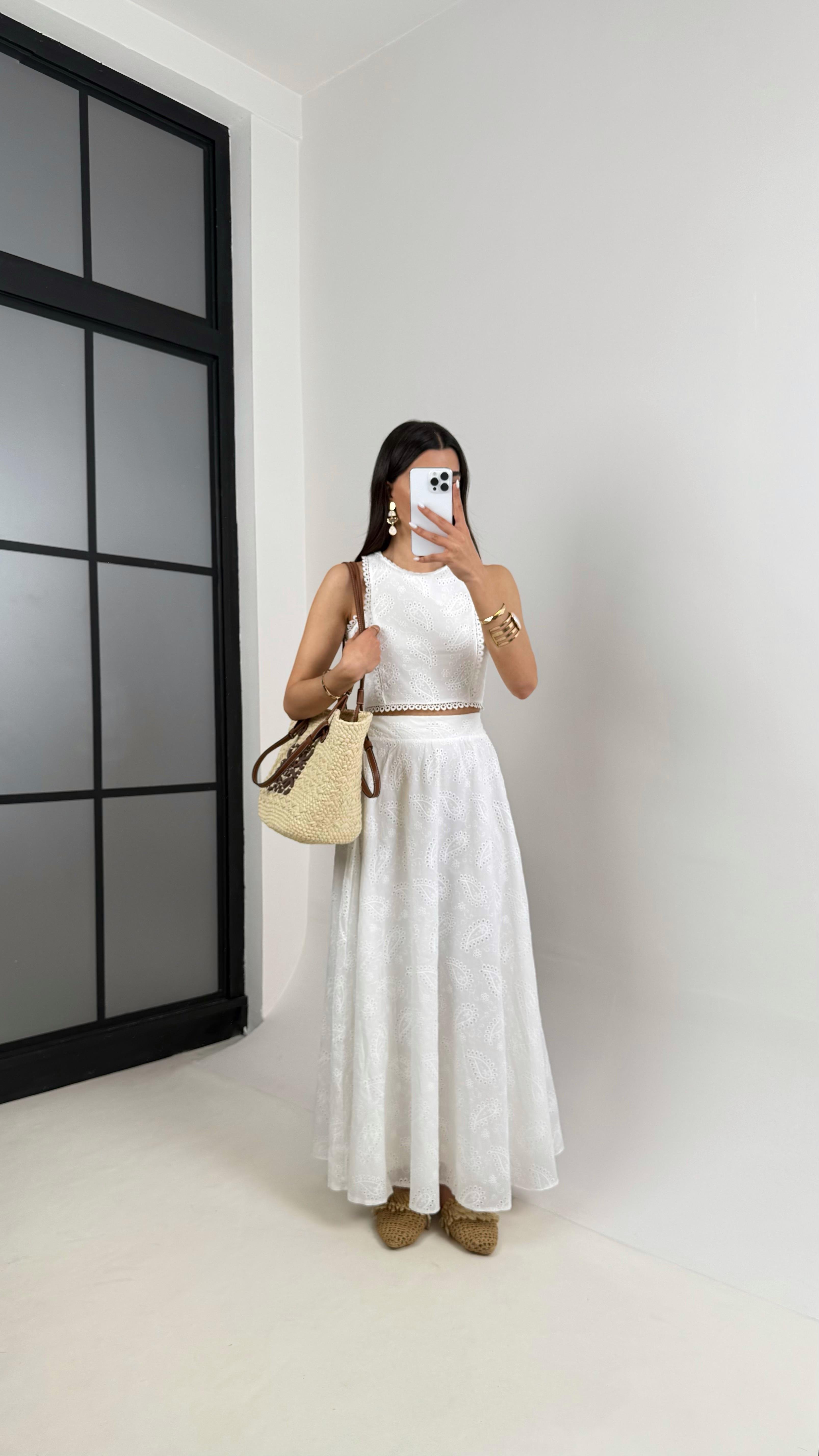 Beyaz Sıfır Kol Üst Astarlı Etek Fistolu Takım Gaus00437GausTAKIMGU1002014