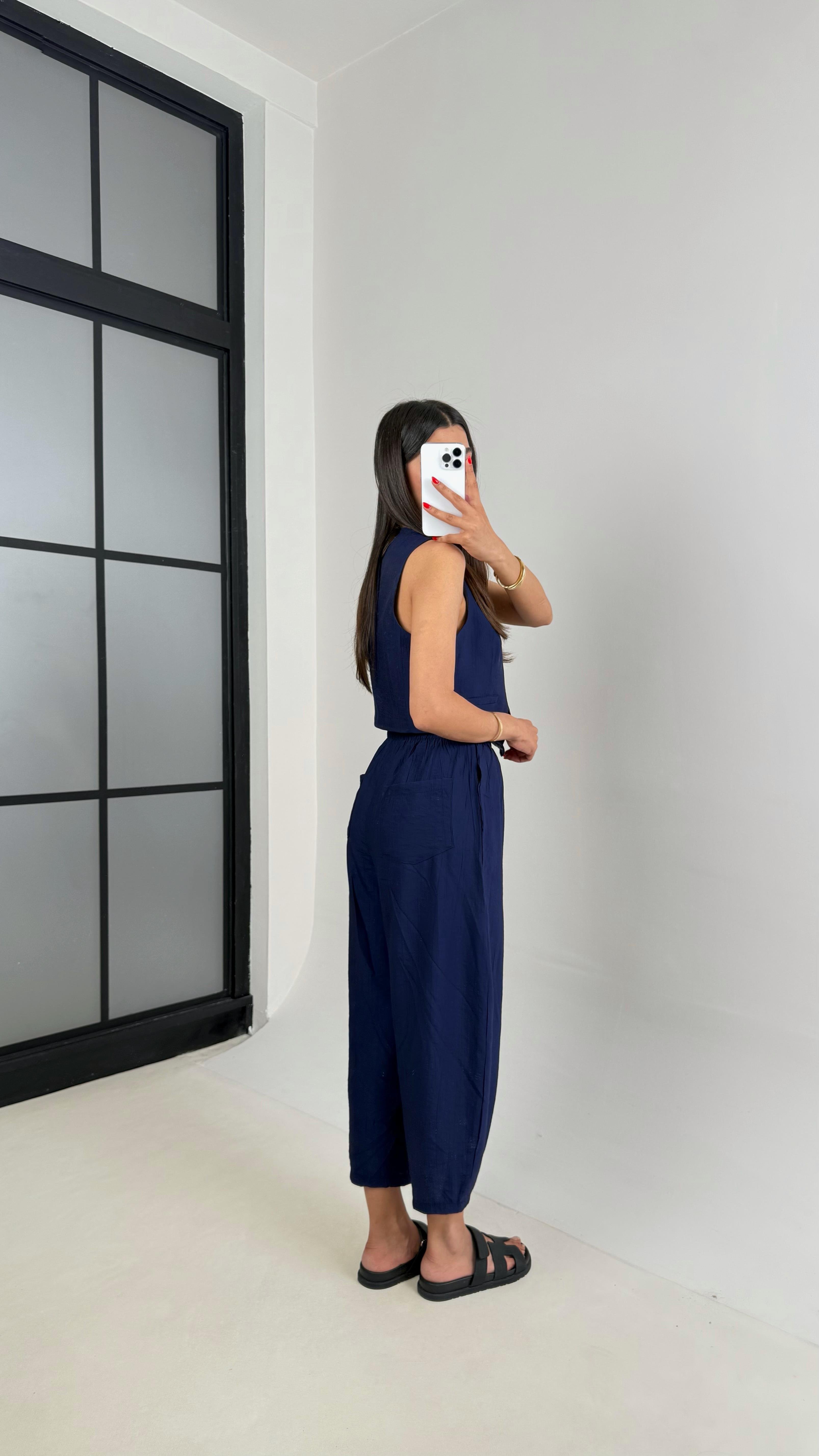 Lacivert Astarlı Yelek Balon Pantolon Çilek Kumaş Takım Gaus00501GausTAKIMGU1002177