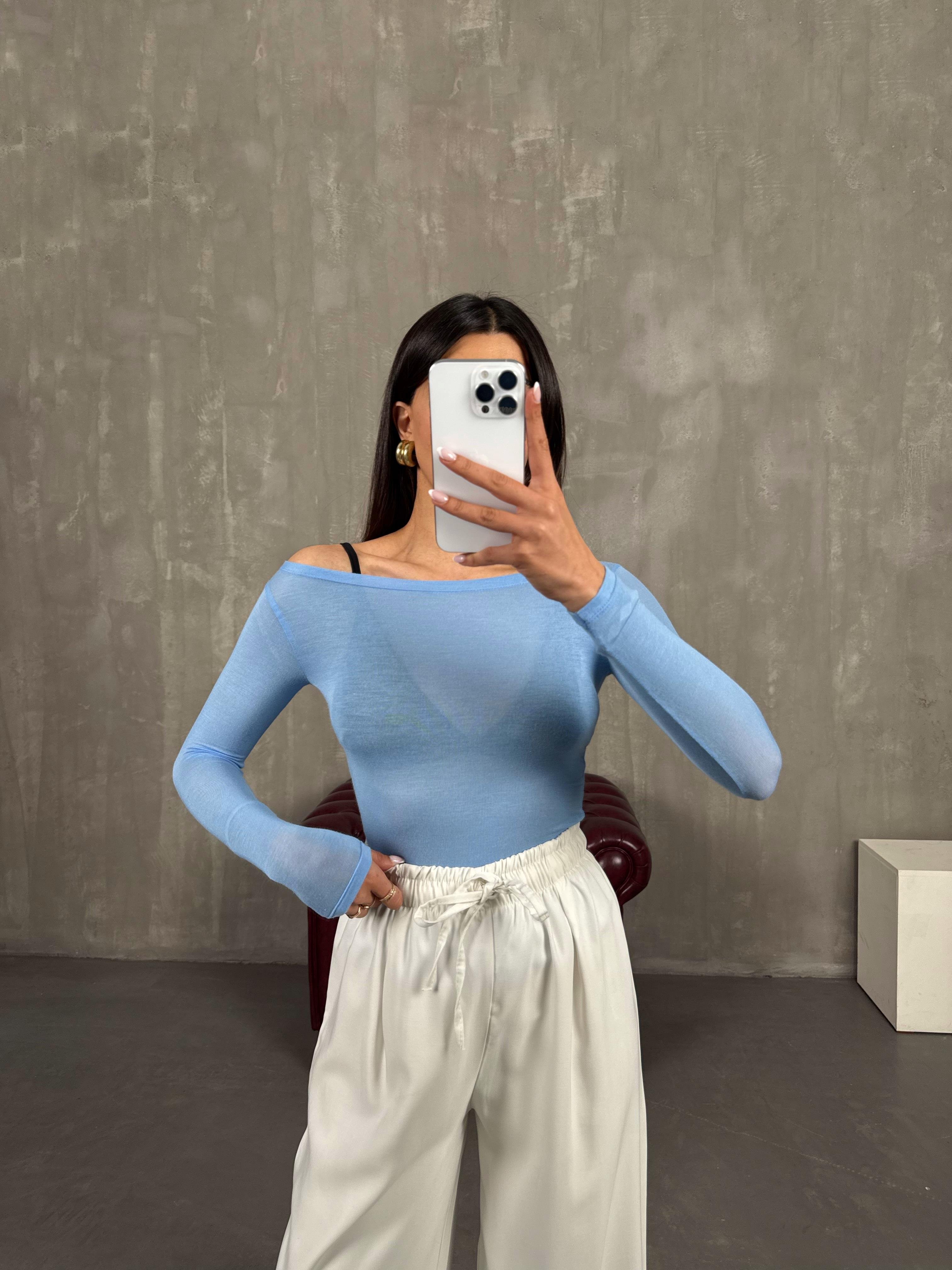 Mavi Transparan Kaşmir Dokulu Bluz Gaus00272GausBLUZGU1001631