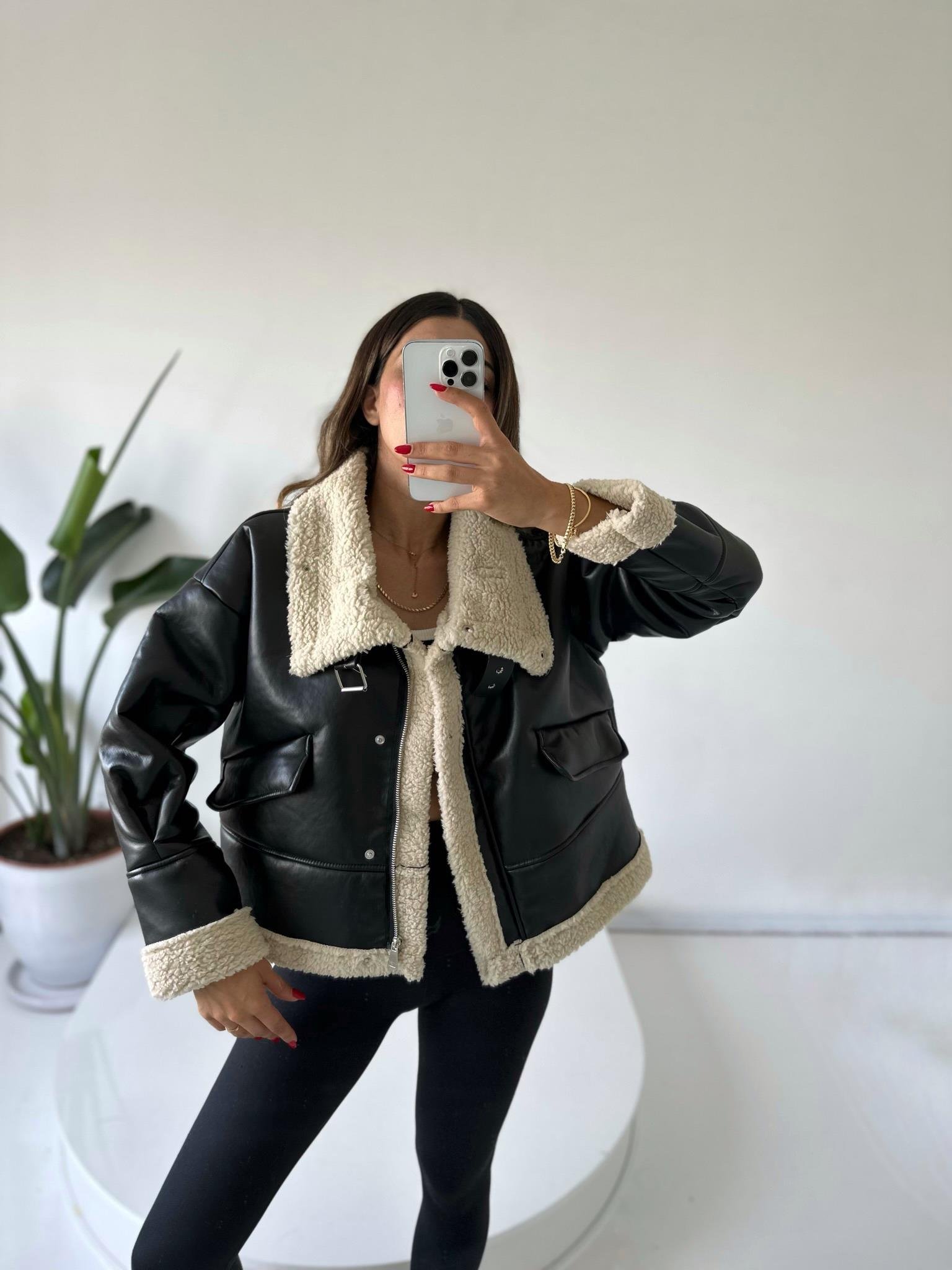 Marcela Siyah Deri Biker Kürklü MontGausMONTGU001919