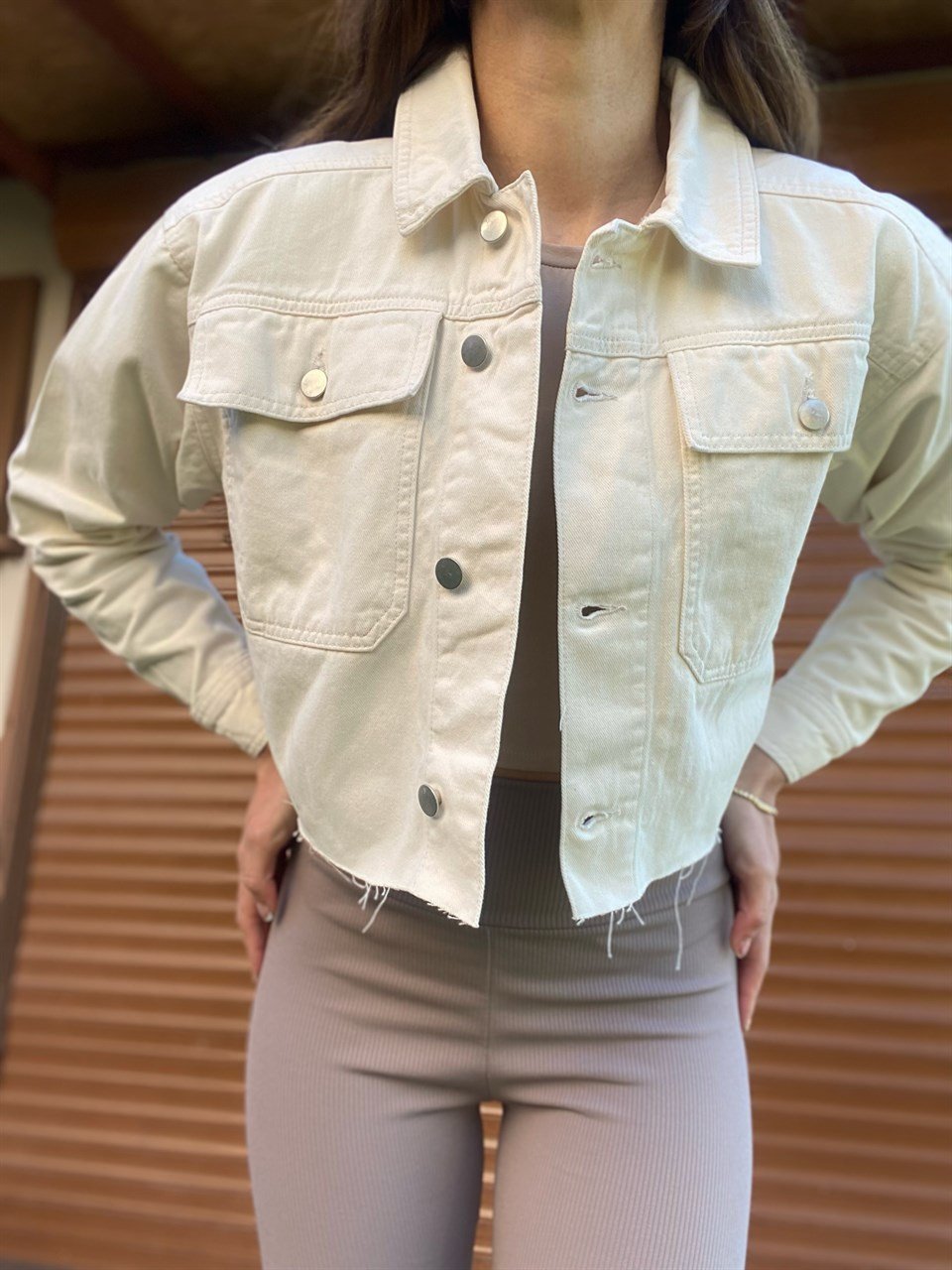 Orijinal Marka Ekru Denim CeketGausCEKETGU00123