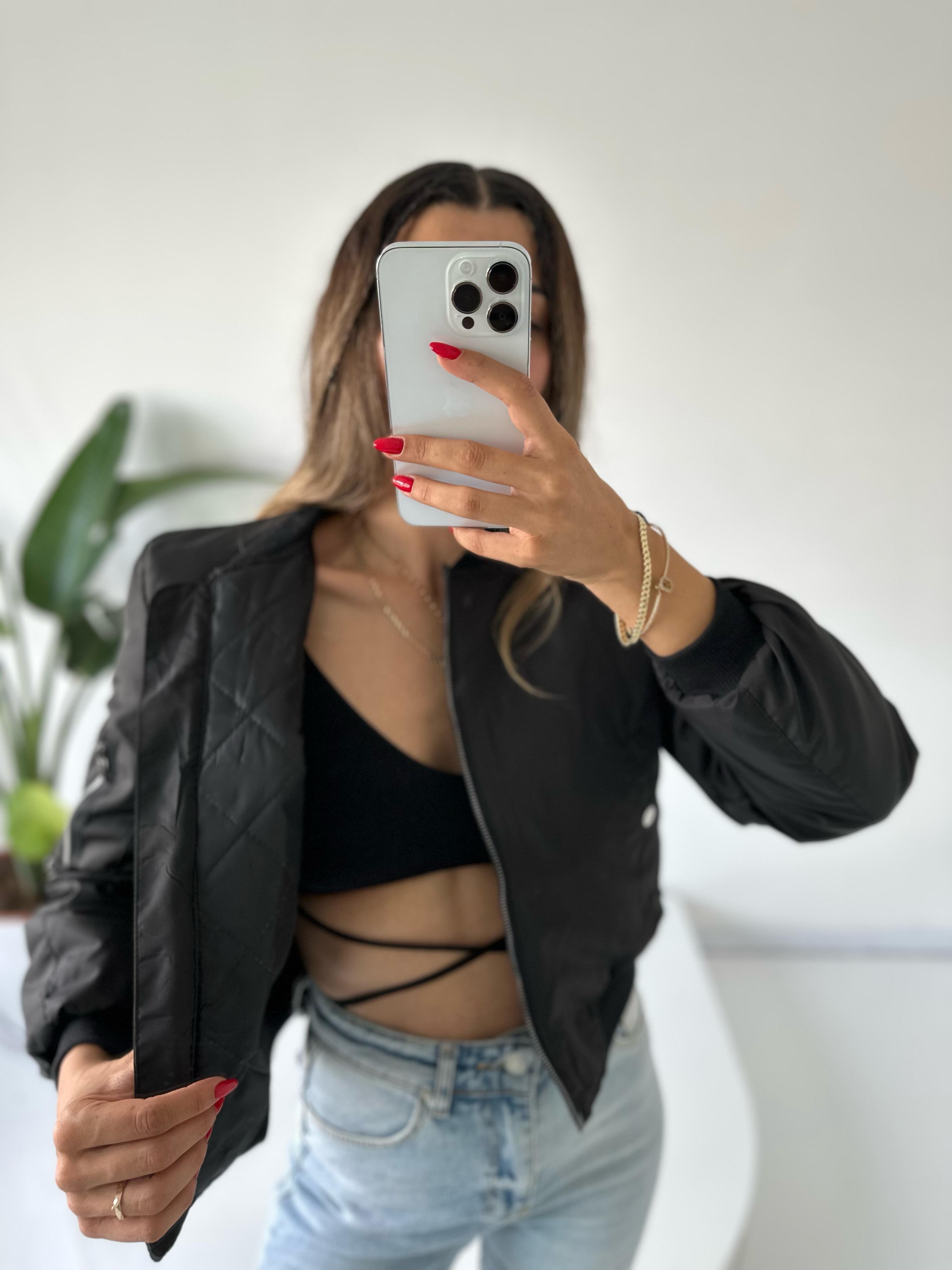 Polina Siyah Fermuar  Bomber  Mevsimlik MontGausCEKETGU001825