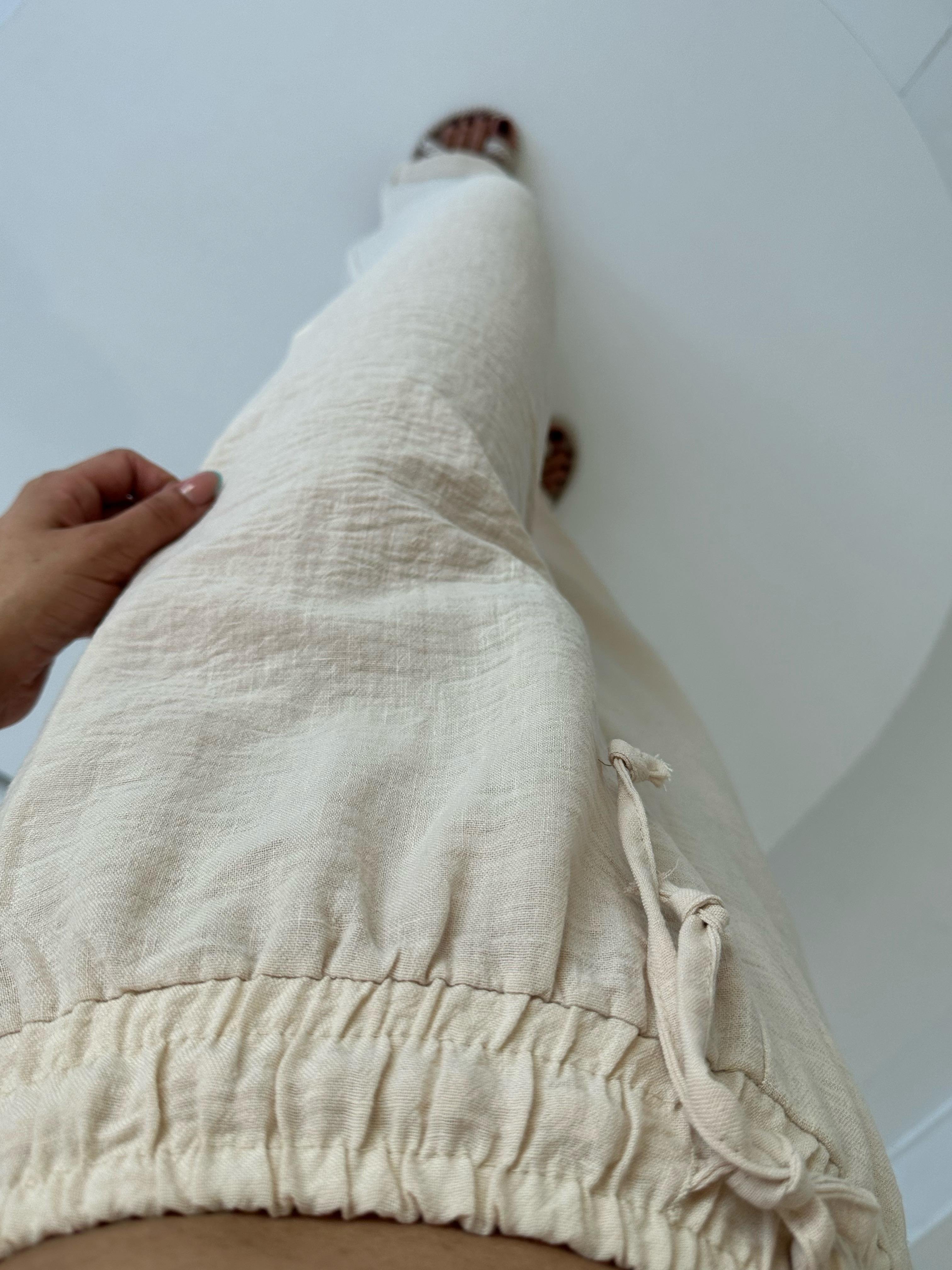 Violeta Taş Yırtmaçlı Keten PantolonGausPANTOLONGU001647