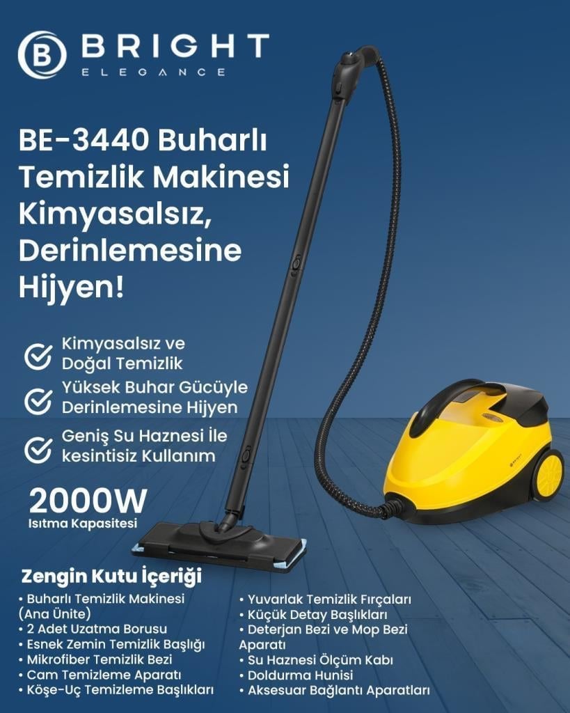 Bright Elegance Be-3440 Çok Fonksiyonlu Buharlı Temizlik Makinesi- Buharlı Temizleyici SARI
