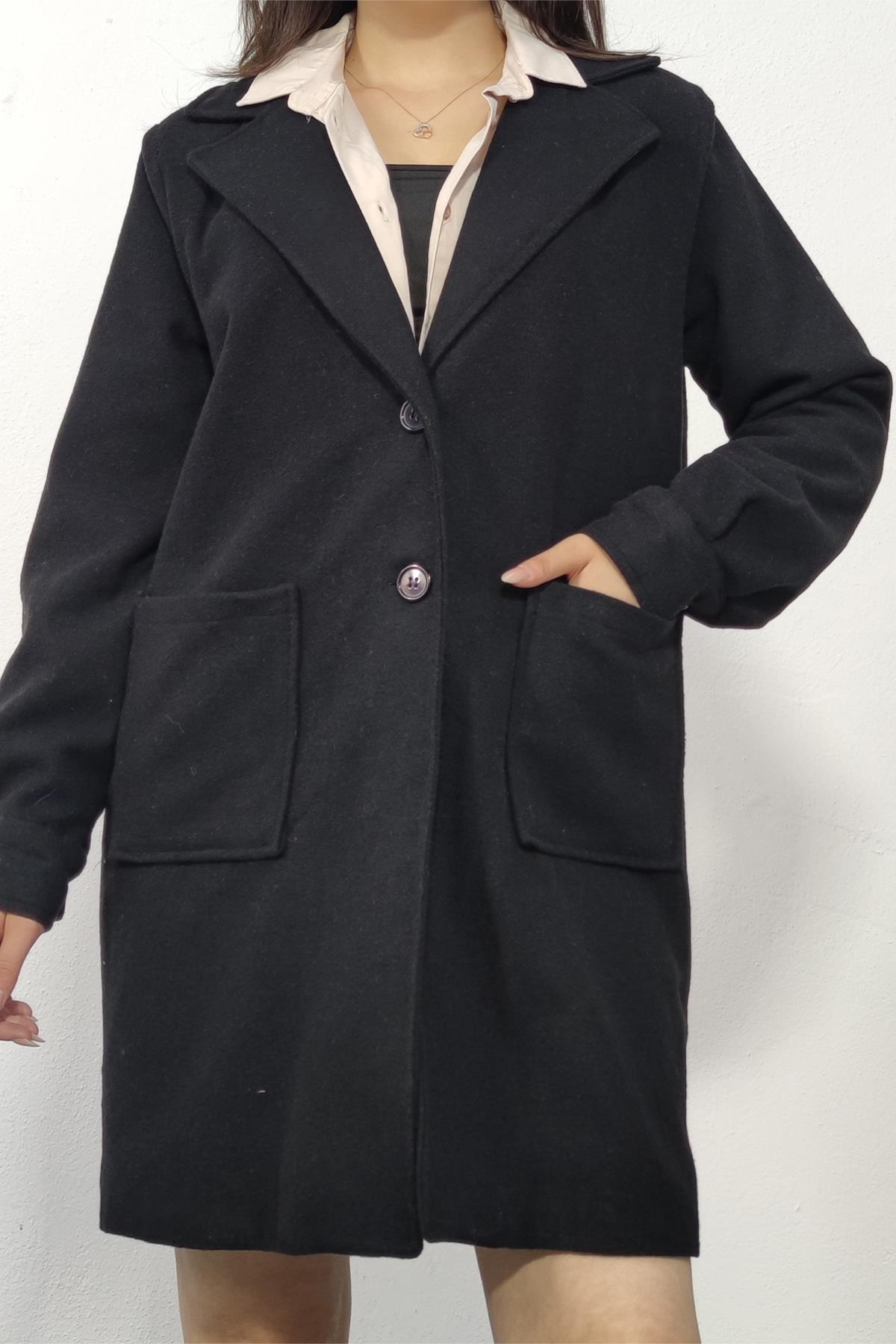 2544 Düğmeli Oversize Cepli Kaşe Kaban
