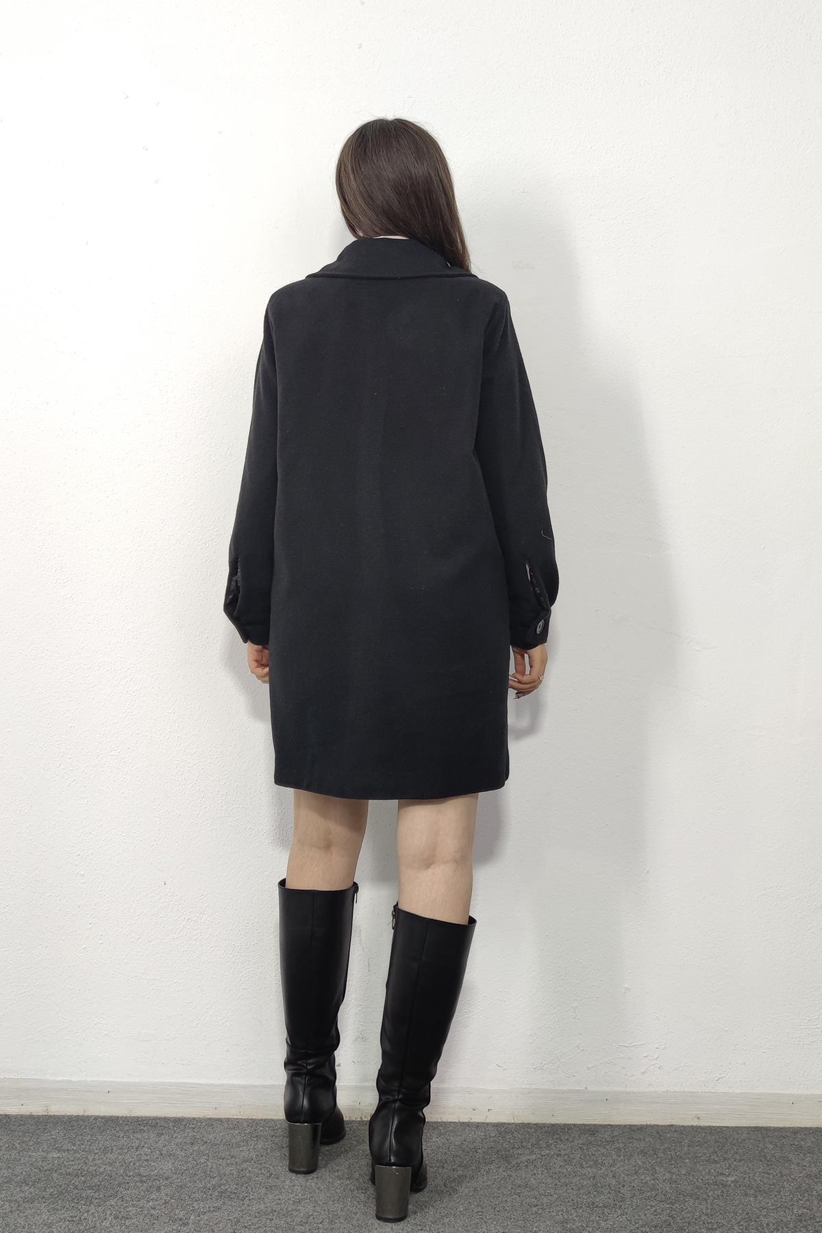 2544 Düğmeli Oversize Cepli Kaşe Kaban