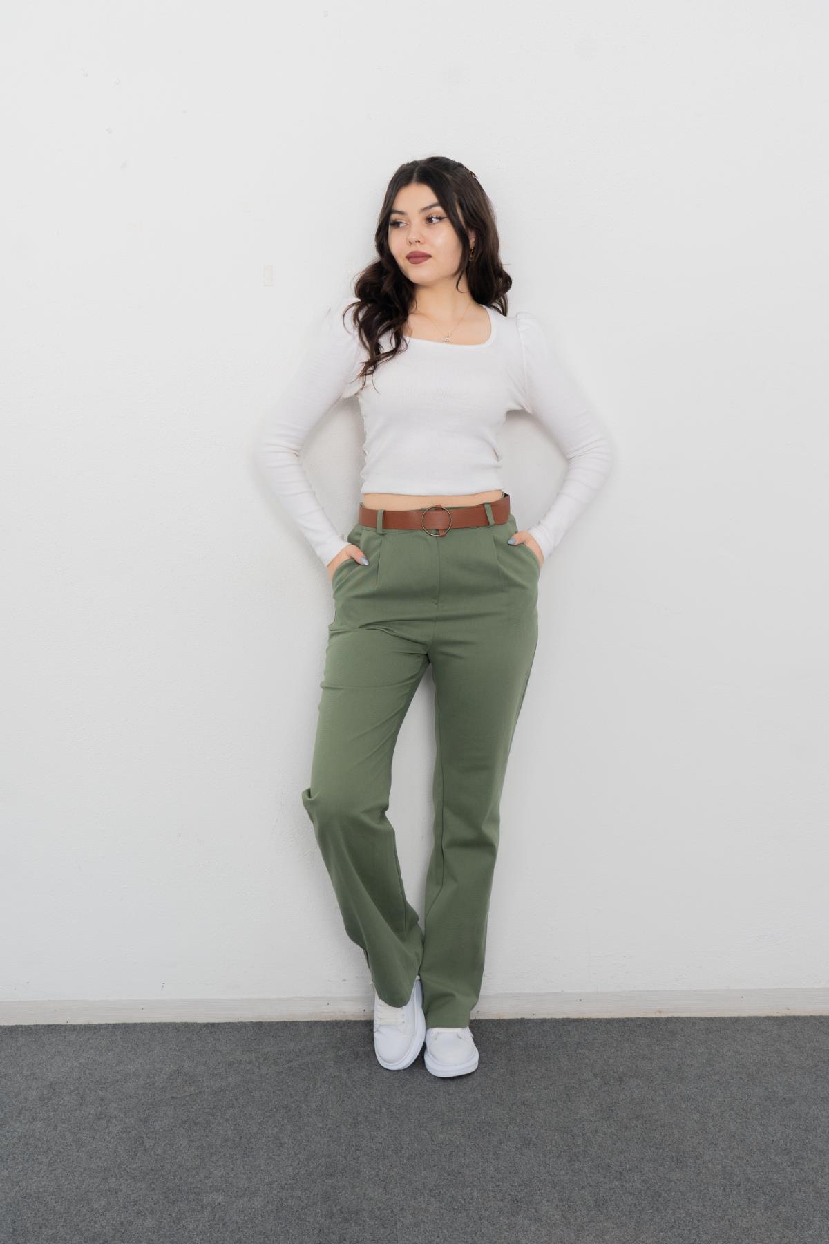 30098 KEMERLİ BOL PACA GABARDİN KUMAŞ PANTOLON