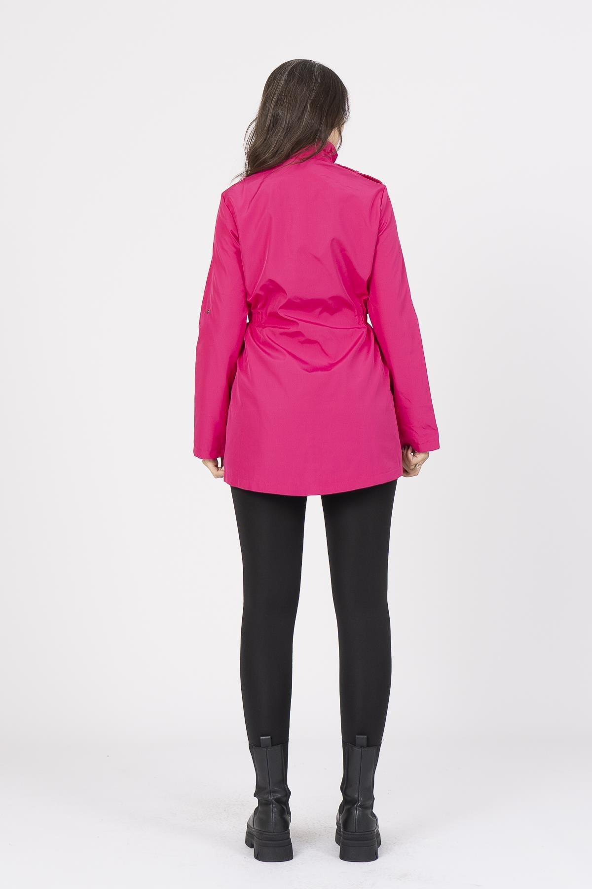 8483 Beli Lastikli Trend Model Trençkot