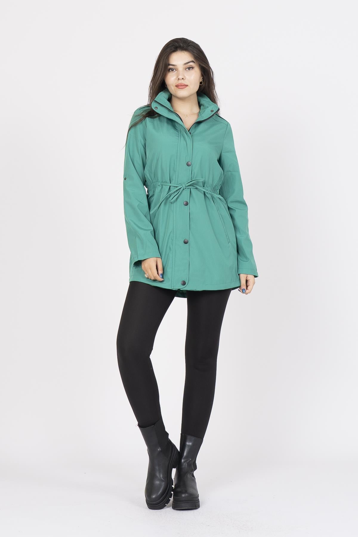 8483 Beli Lastikli Trend Model Trençkot