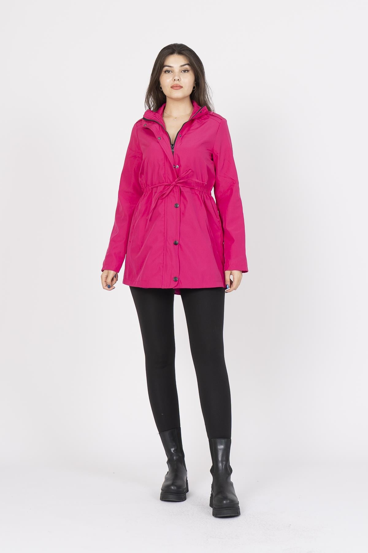 8483 Beli Lastikli Trend Model Trençkot