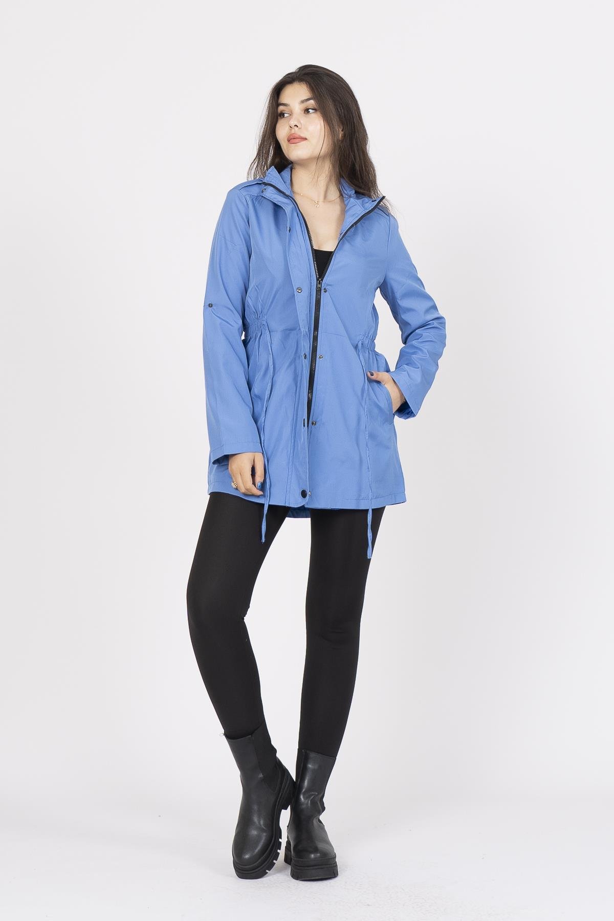 8483 Beli Lastikli Trend Model Trençkot