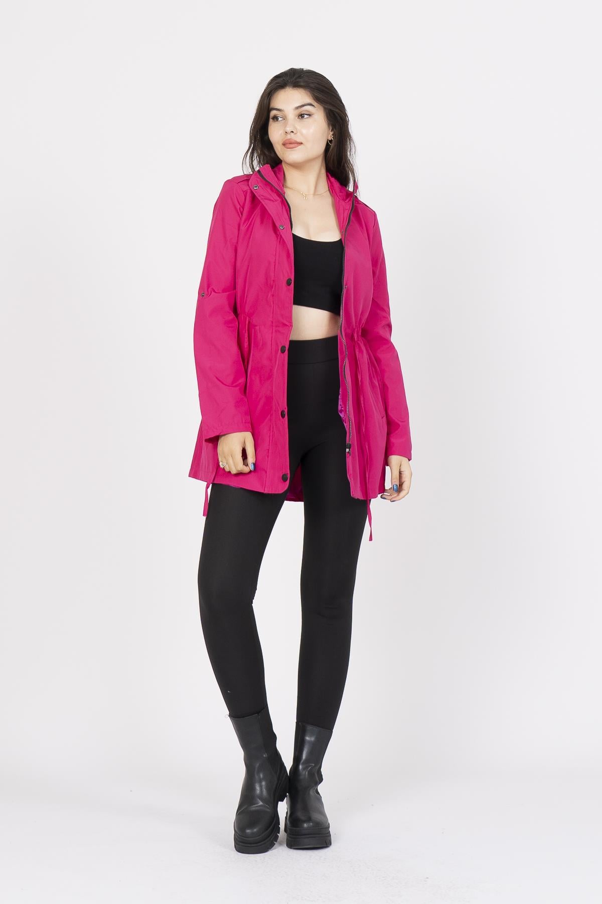8483 Beli Lastikli Trend Model Trençkot