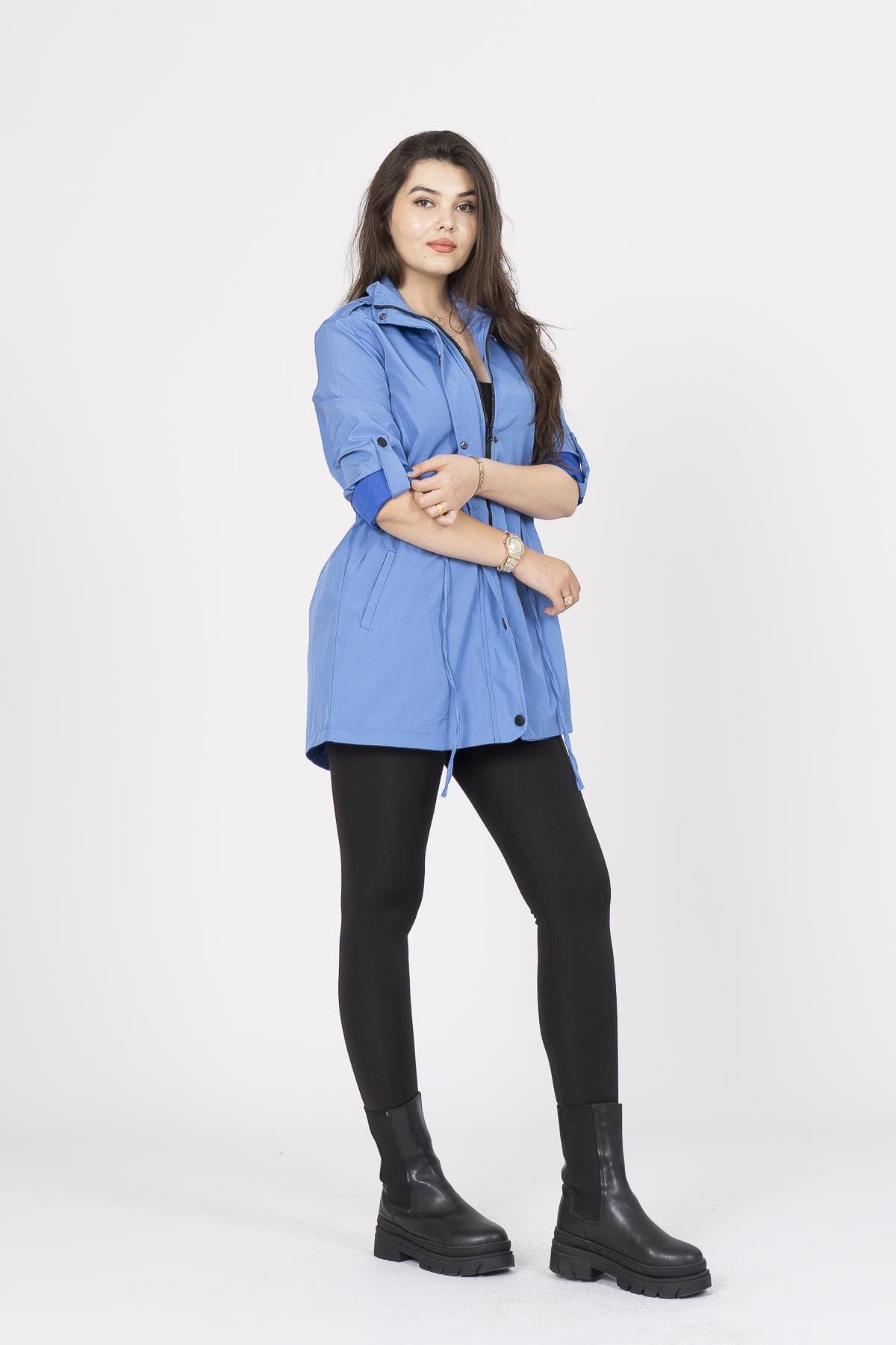 8483 Beli Lastikli Trend Model Trençkot