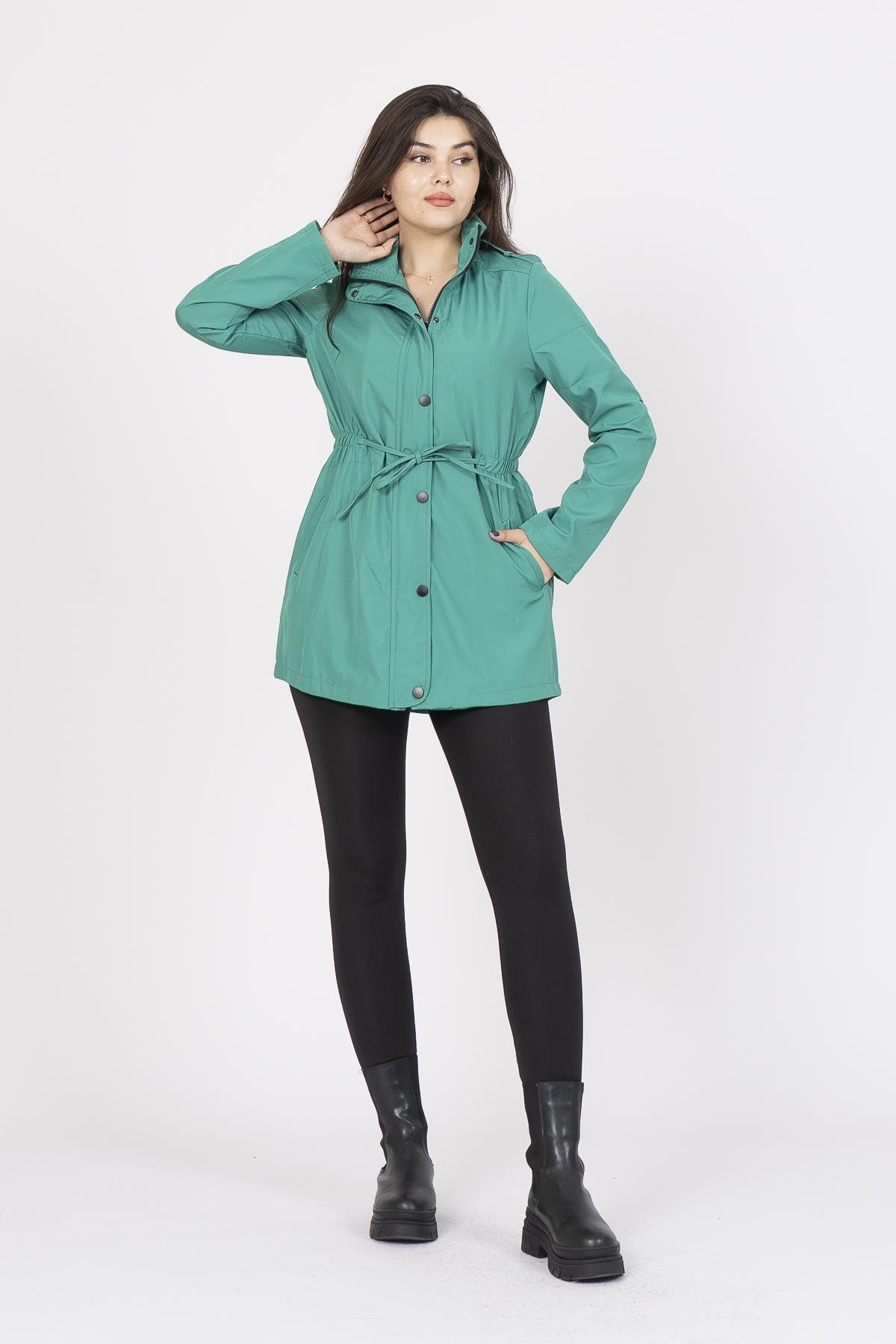 8483 Beli Lastikli Trend Model Trençkot
