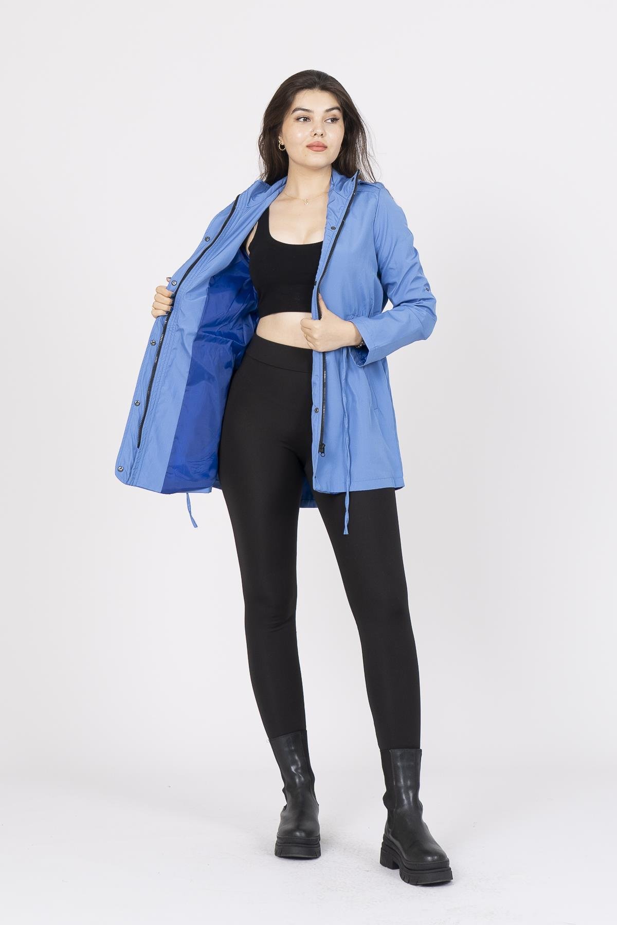 8483 Beli Lastikli Trend Model Trençkot