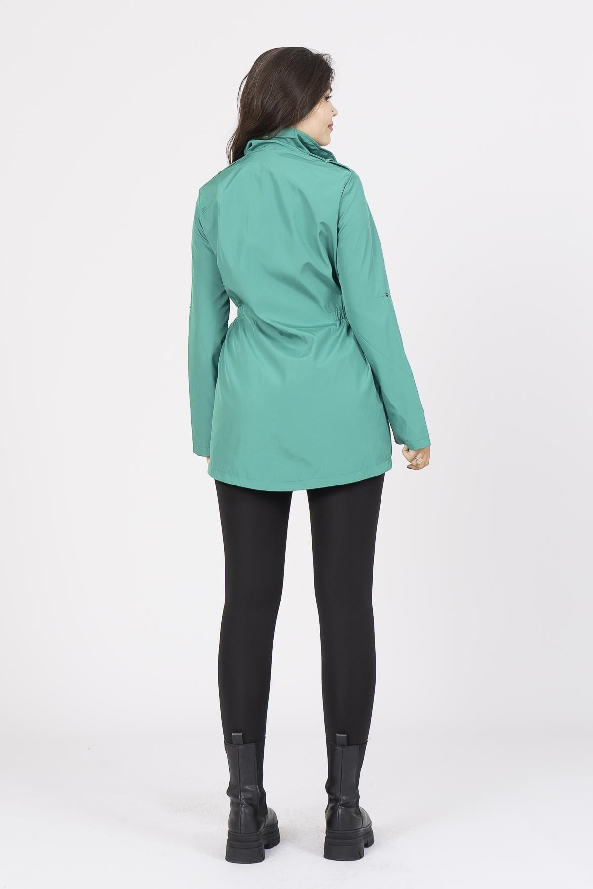 8483 Beli Lastikli Trend Model Trençkot